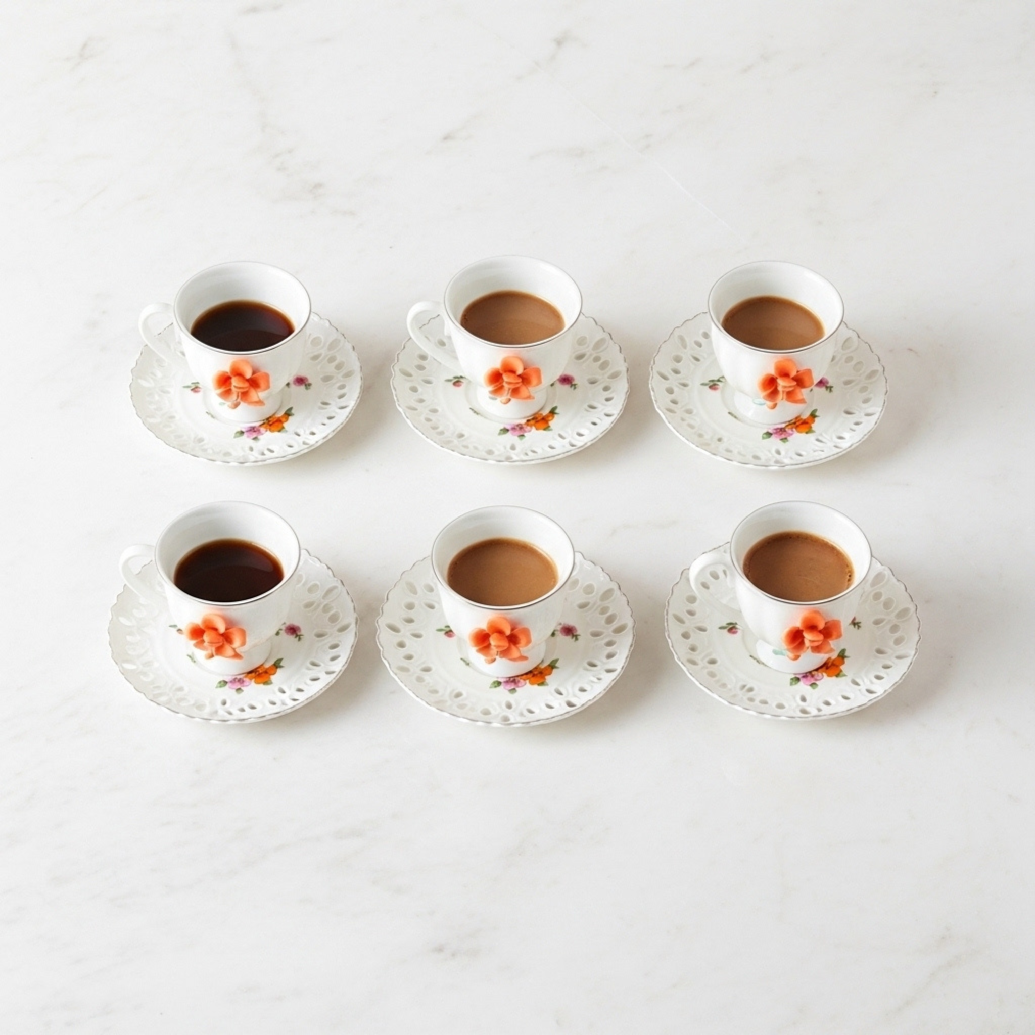 Service Café Noir Porcelaine Fine – 6 Tasses + 6 Soucoupes