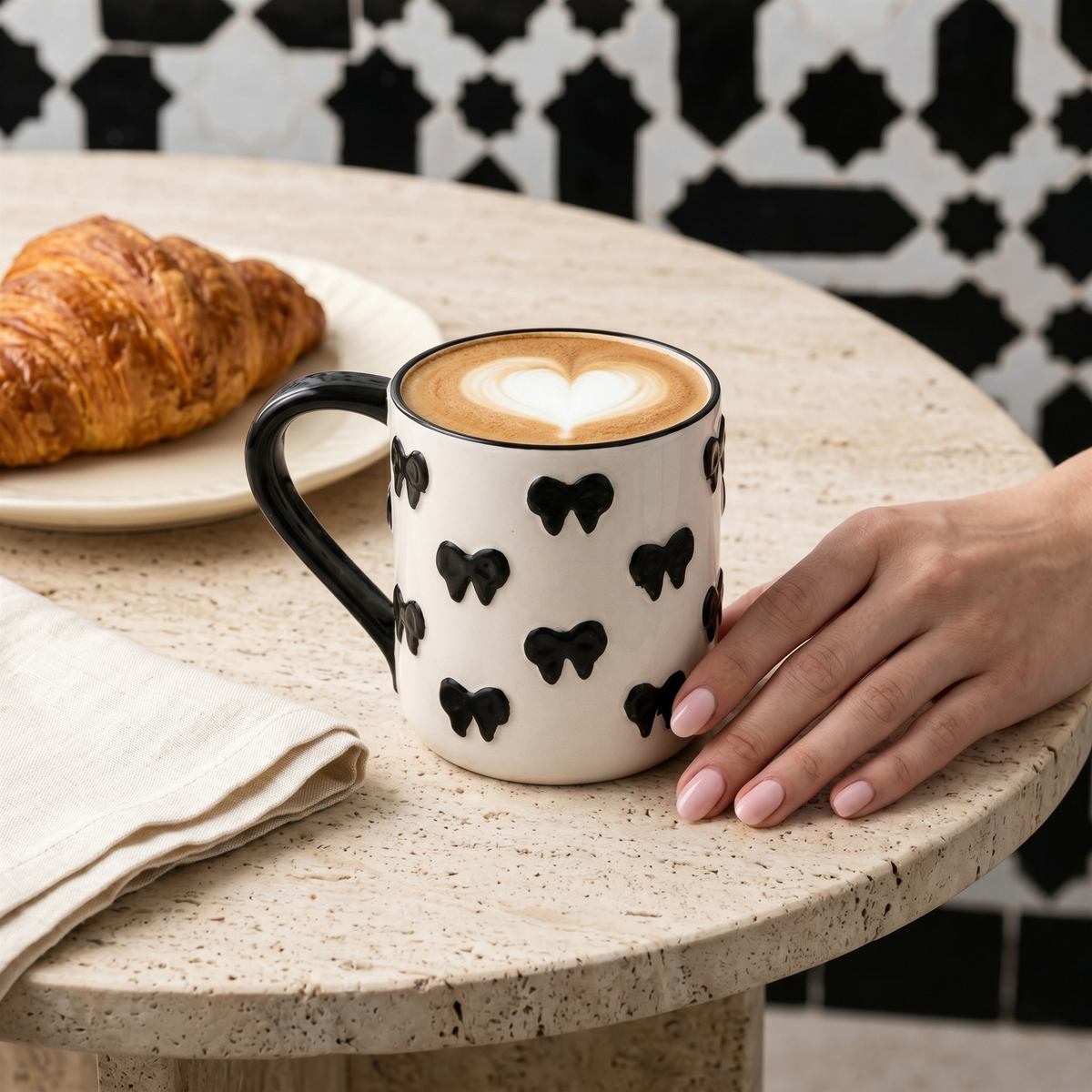 Mug Céramique Nœud Noir Tunisie | Tasse Café Coquette | Fiolla Home