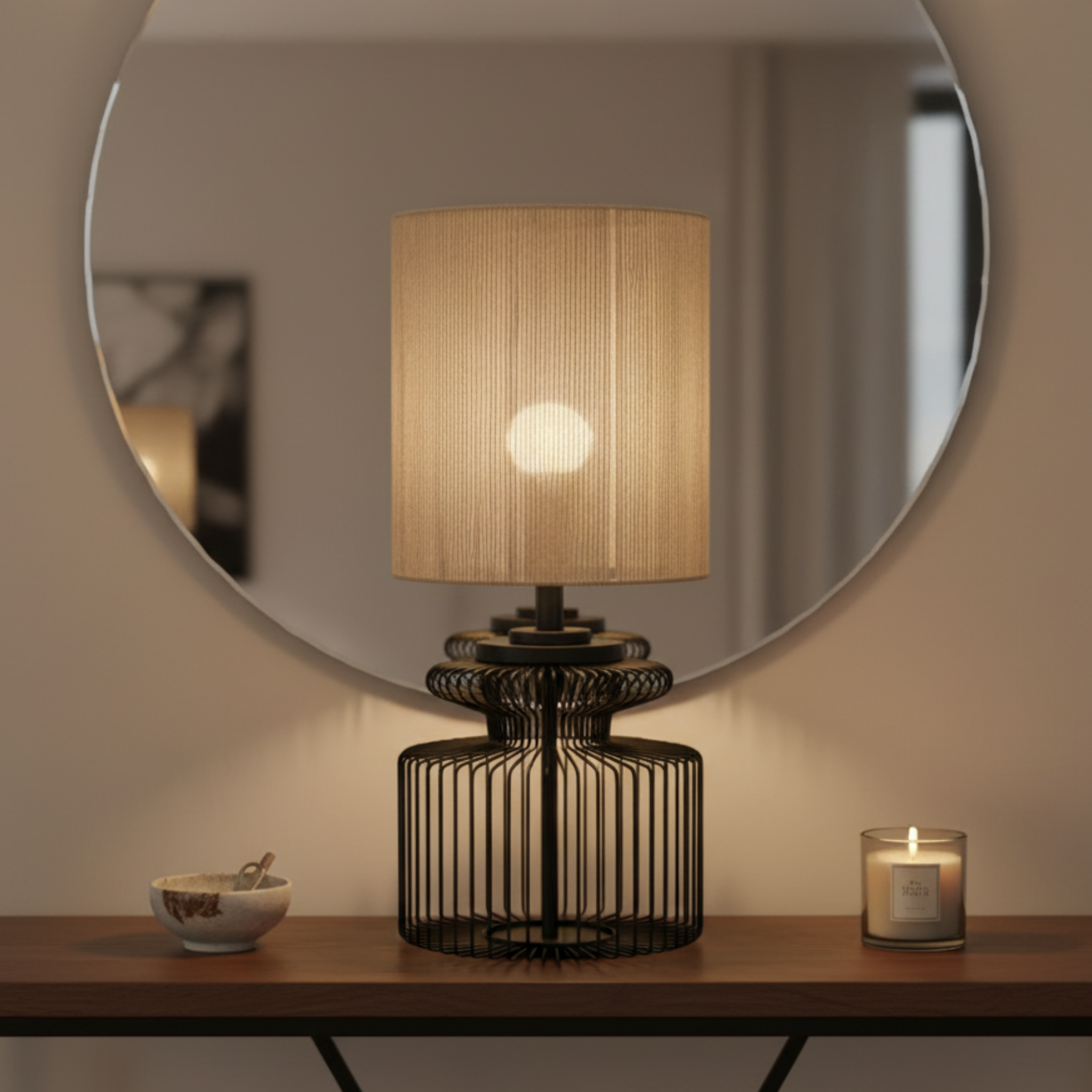 Grande Lampe de Table Design | Métal Filaire & Jute | Tunisie