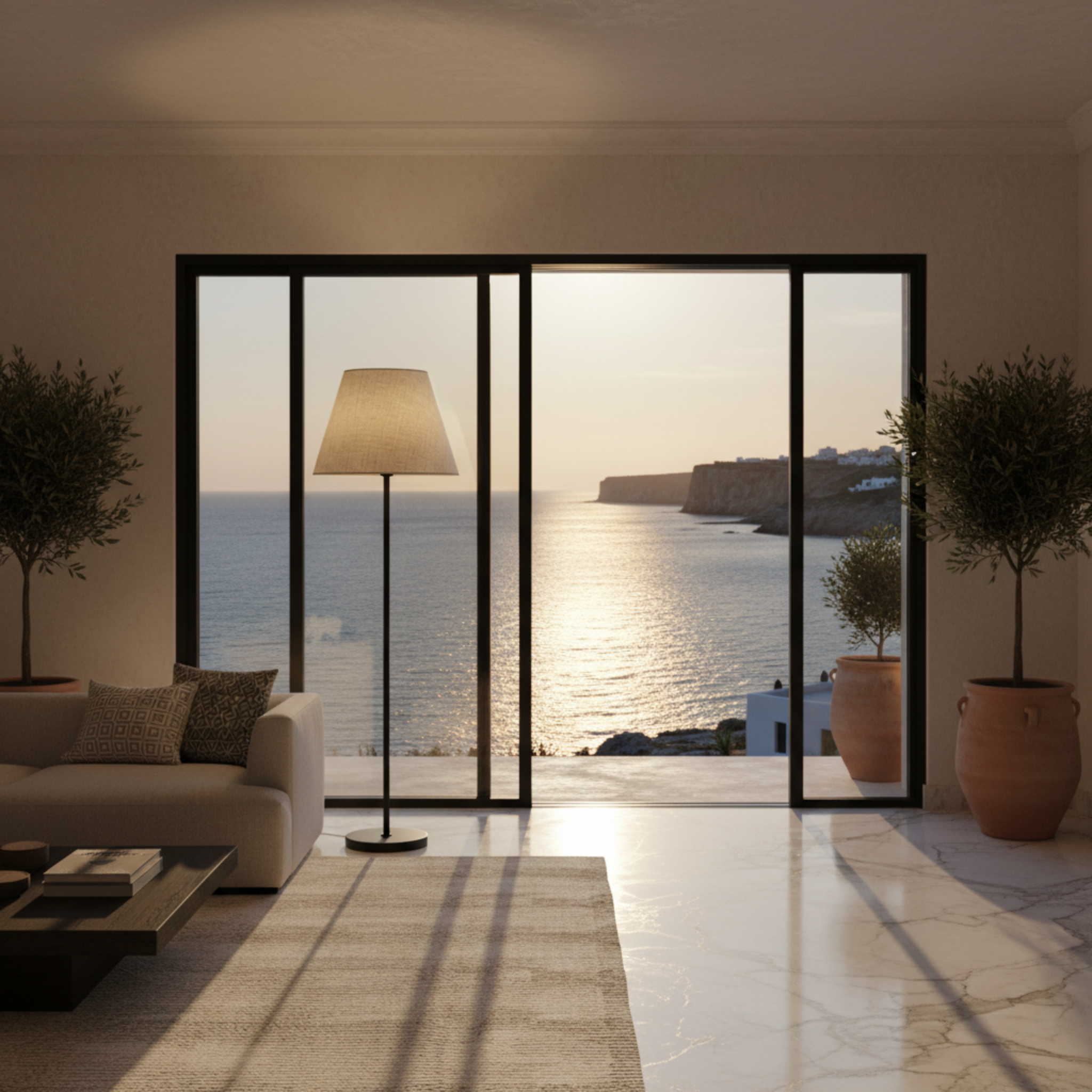 Lampadaire Design Minimaliste Pied Noir & Abat-Jour Beige – Déco Tunisie