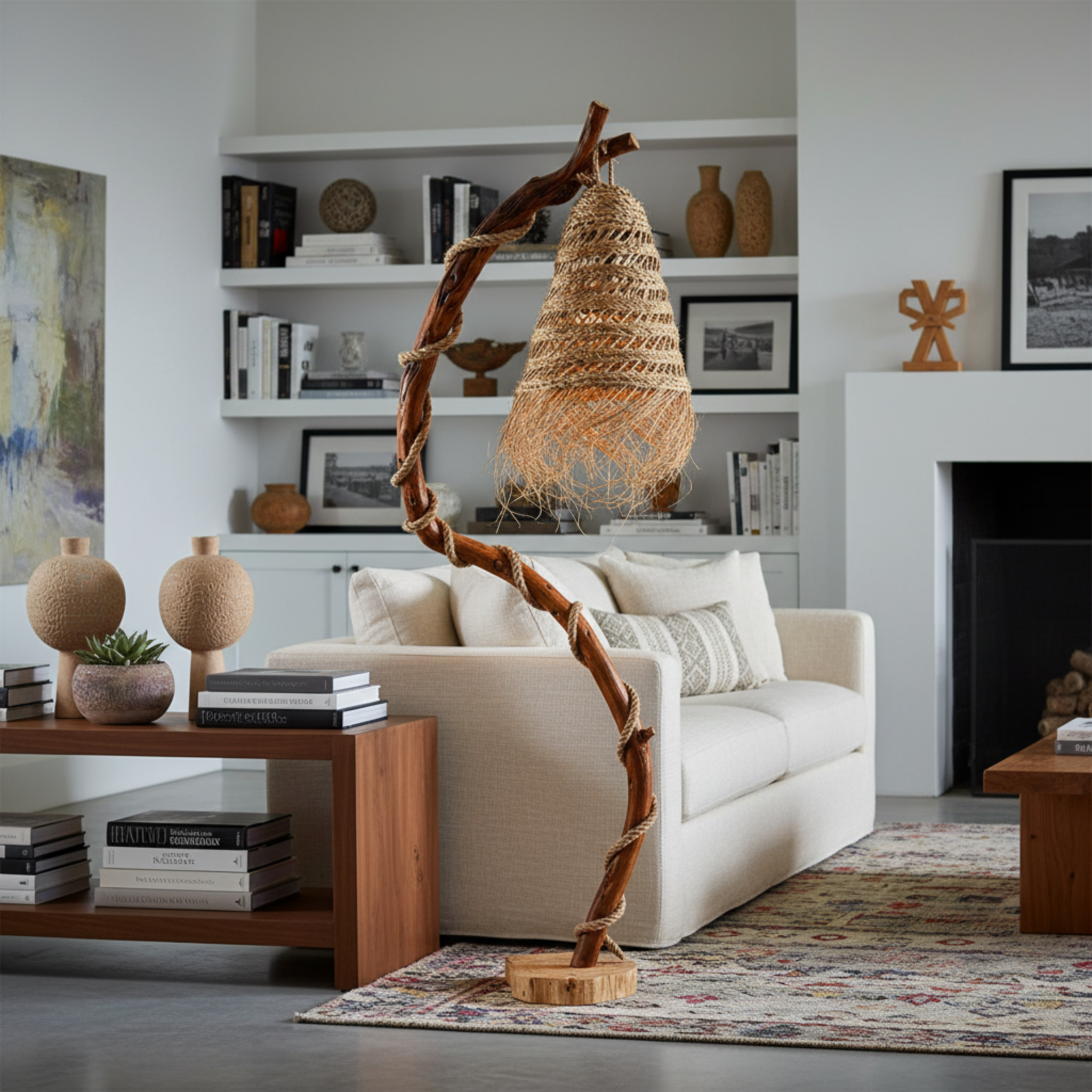 Lampadaire Salon Bois Flotté Artisanal 176cm — Fiolla Home