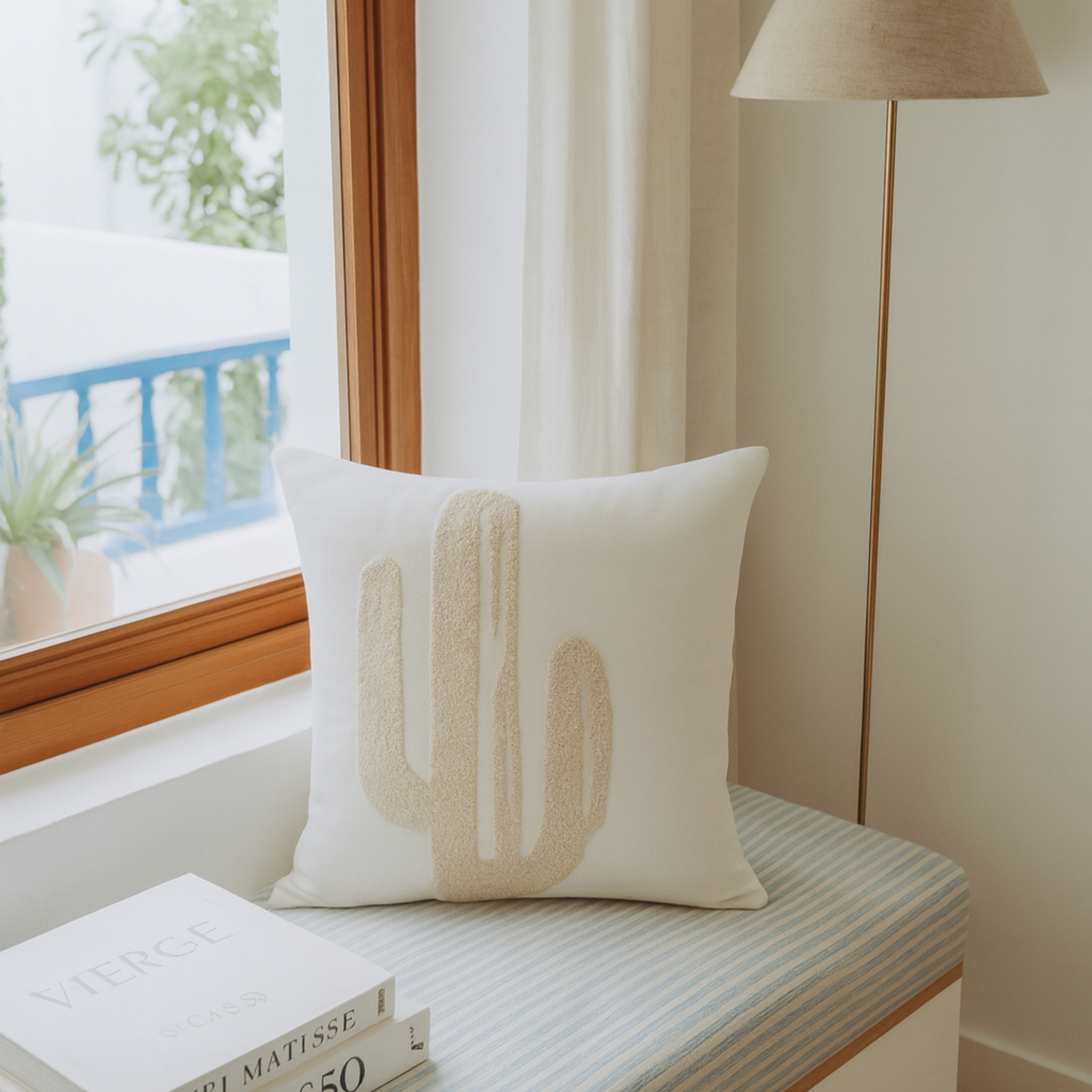 Coussin Cactus Beige Tunisie – Bouclette Texturée | Fiolla Home