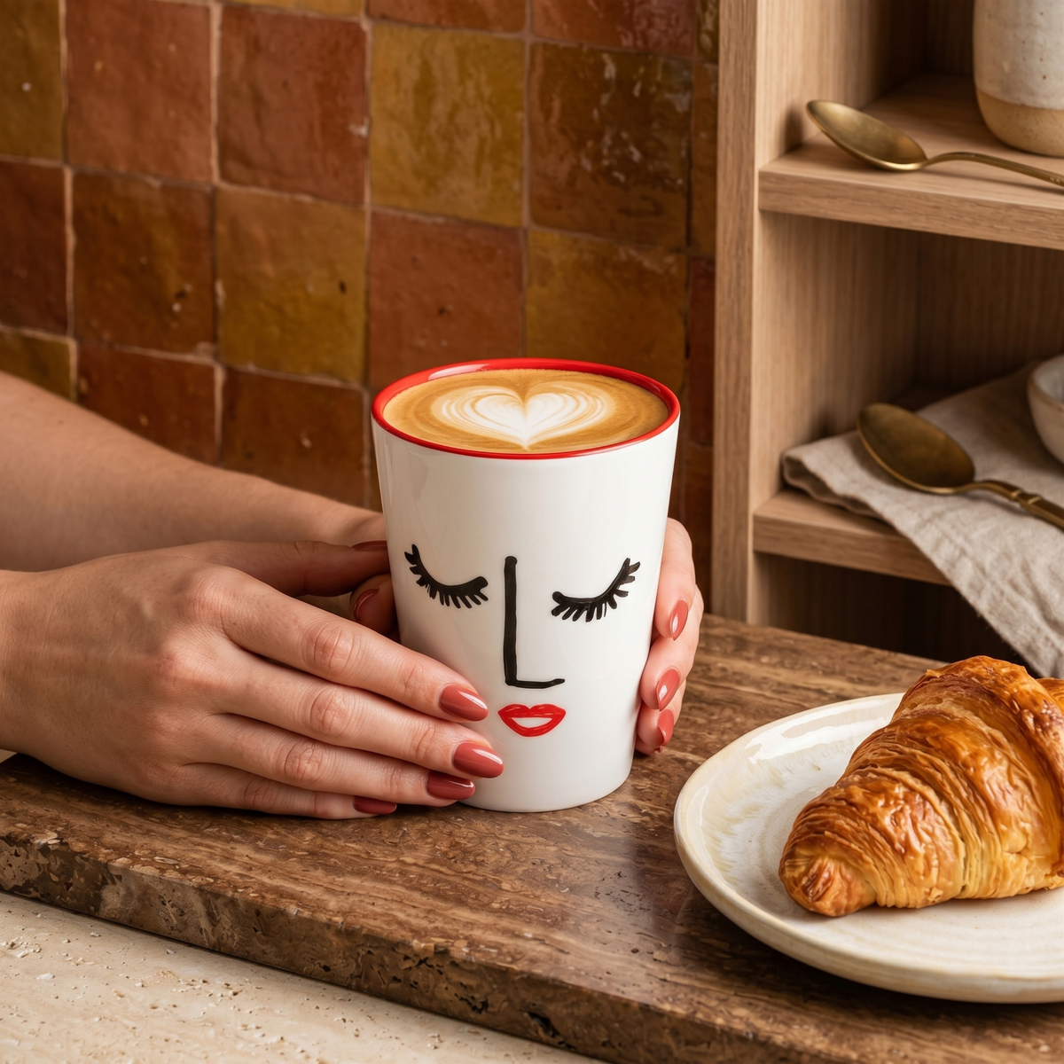 Mug Céramique Visage Femme Tunisie | Tasse Café Artistique | Fiolla Home