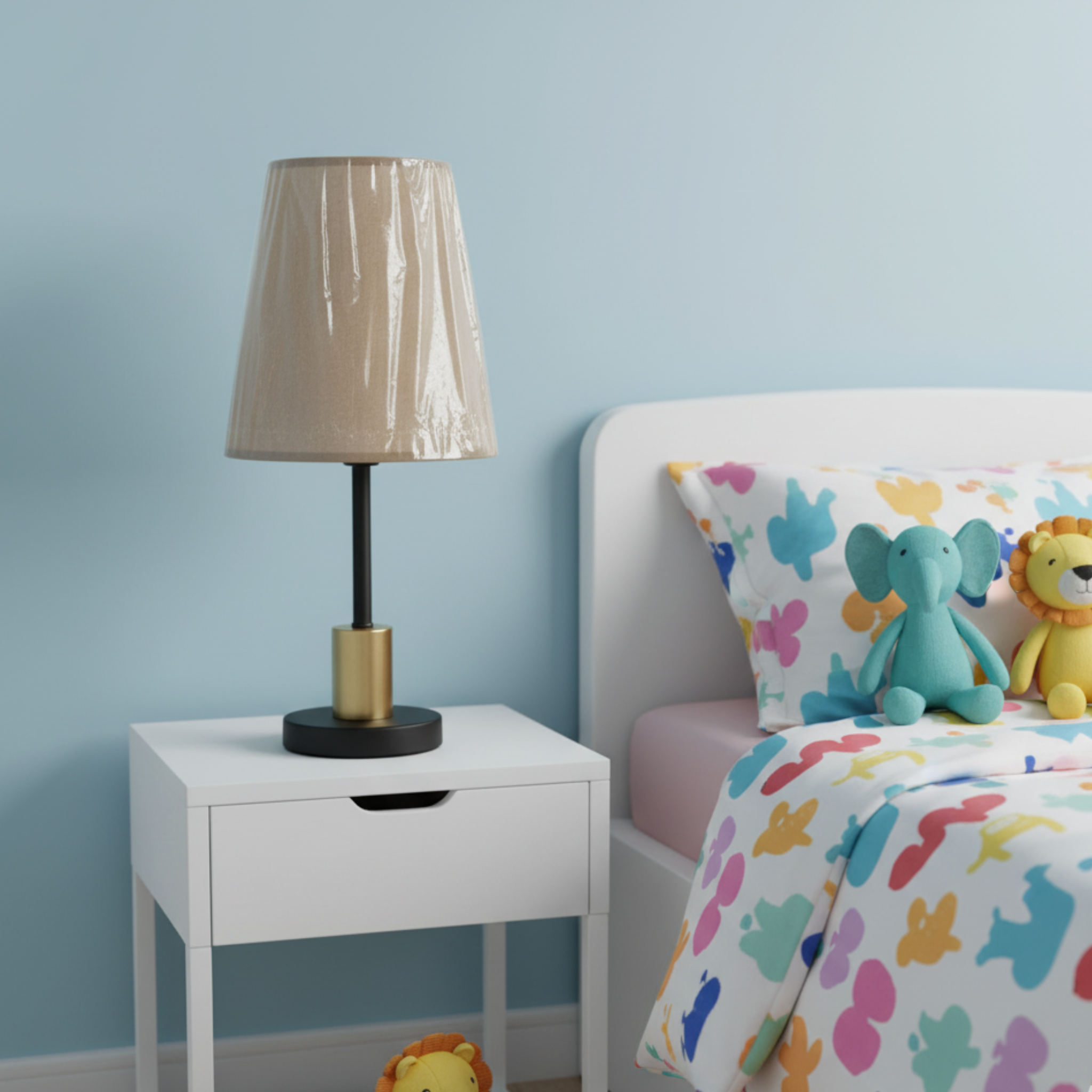 Lampe de Chevet Moderne Tunisie | Tissu Beige & Laiton | Fiolla Home