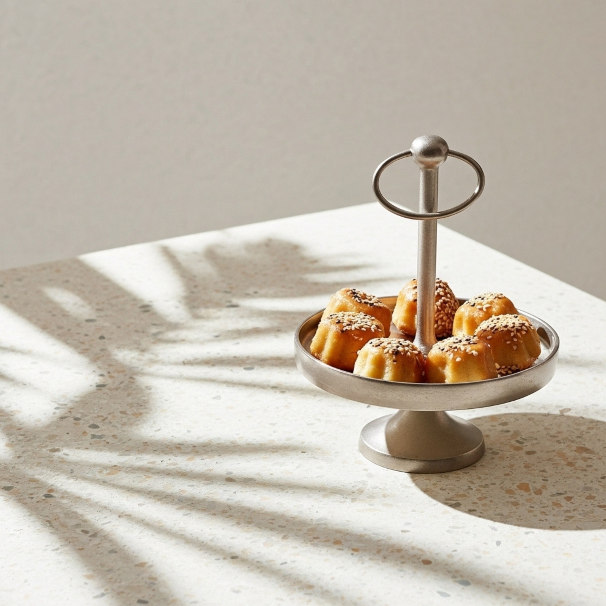 Présentoir en cuivre indien – Plateau sur pied avec anse