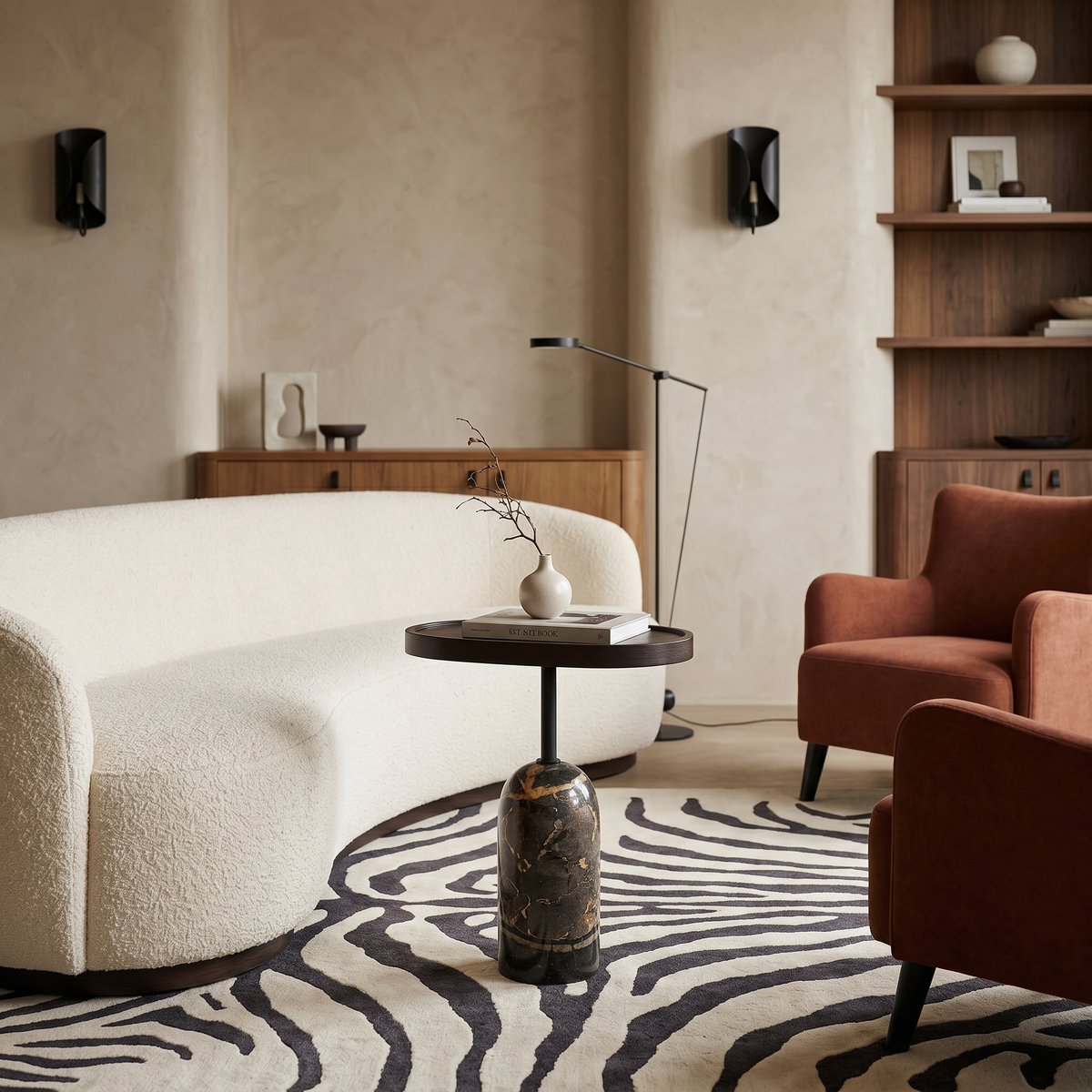 Table d'Appoint Ovale Marbre Amilcar & Bois | Fiolla Home