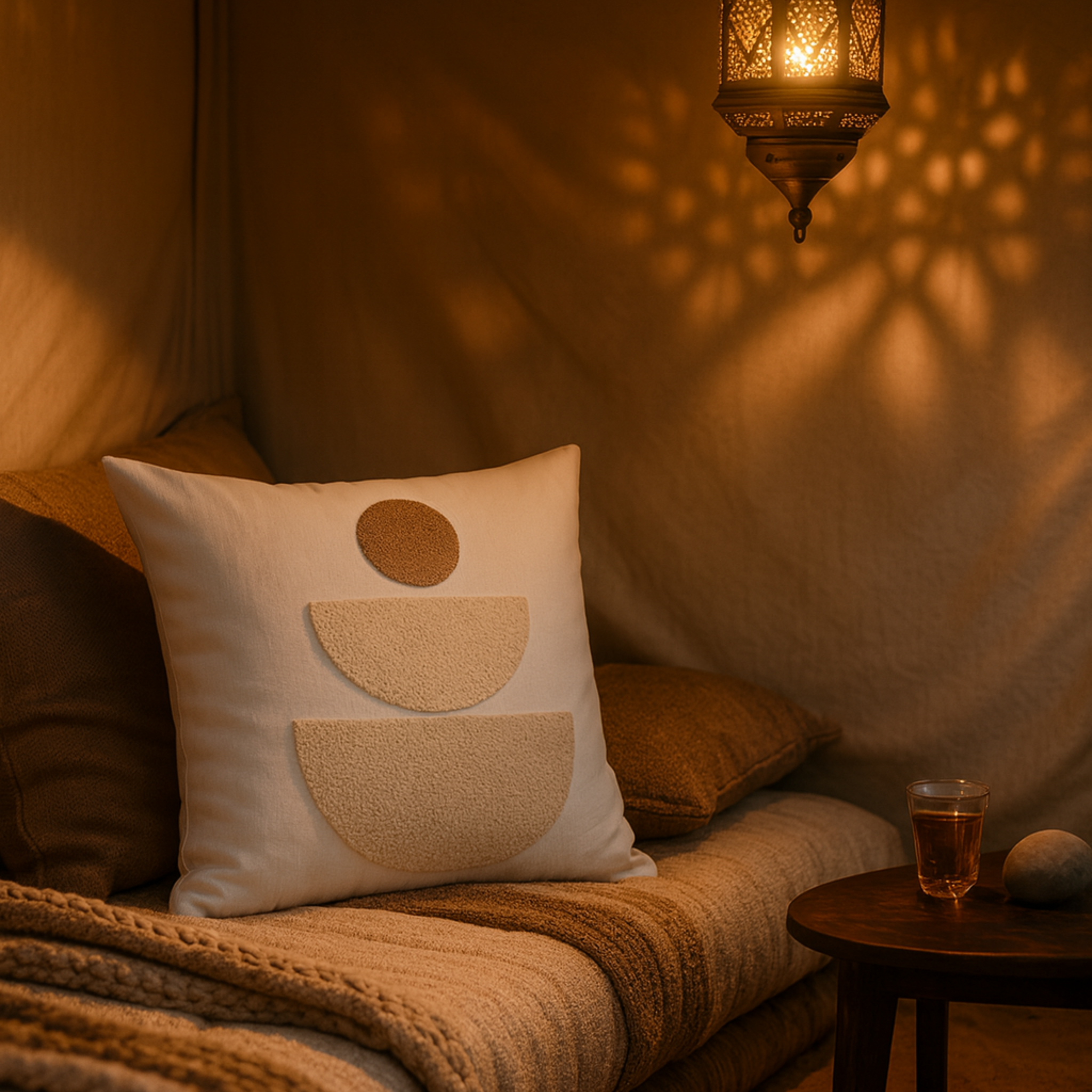 Coussin Géométrique Beige Tunisie – Totem Bouclette | Fiolla Home