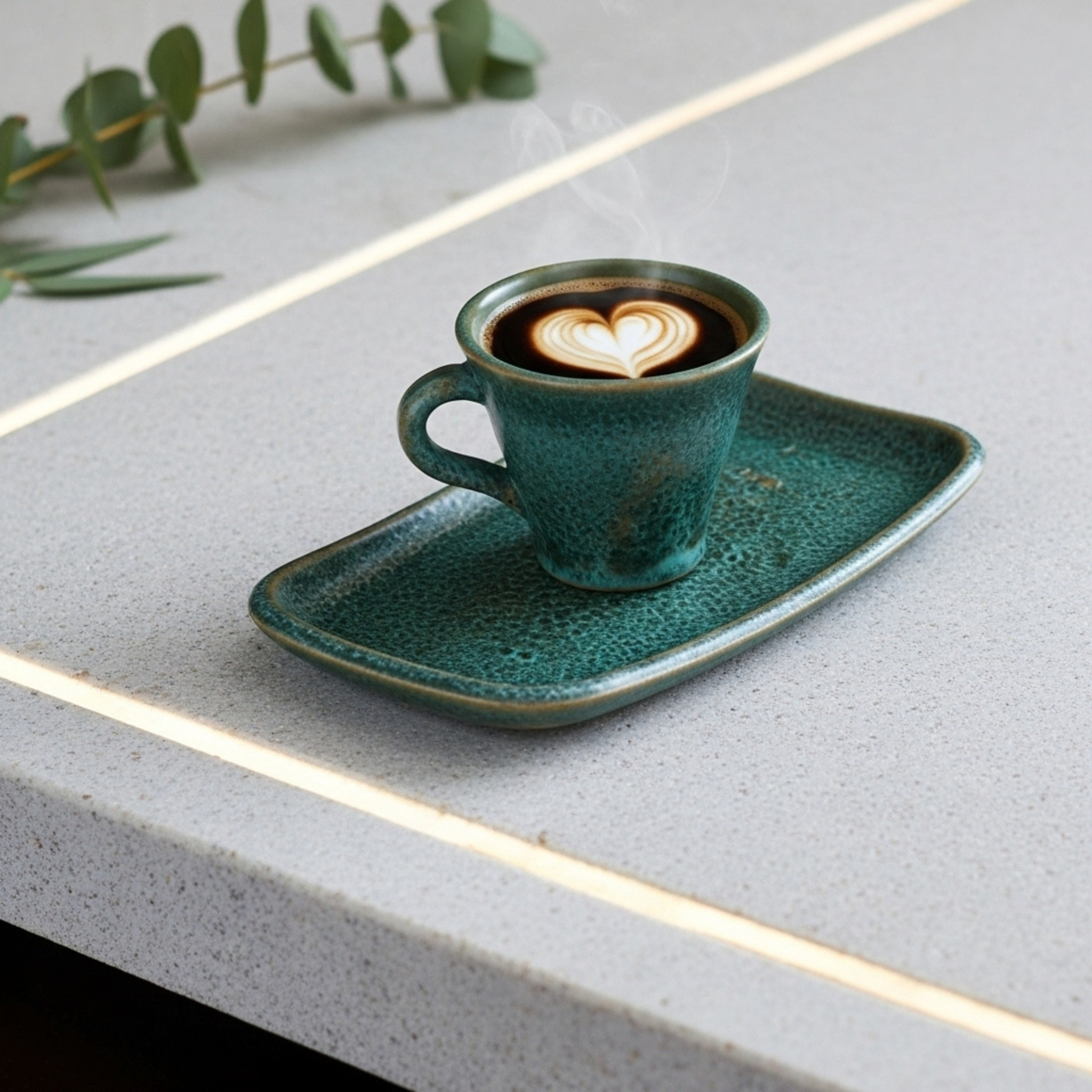 Tasse Espresso + Plateau Turquoise – Céramique Artisanale Tunisie