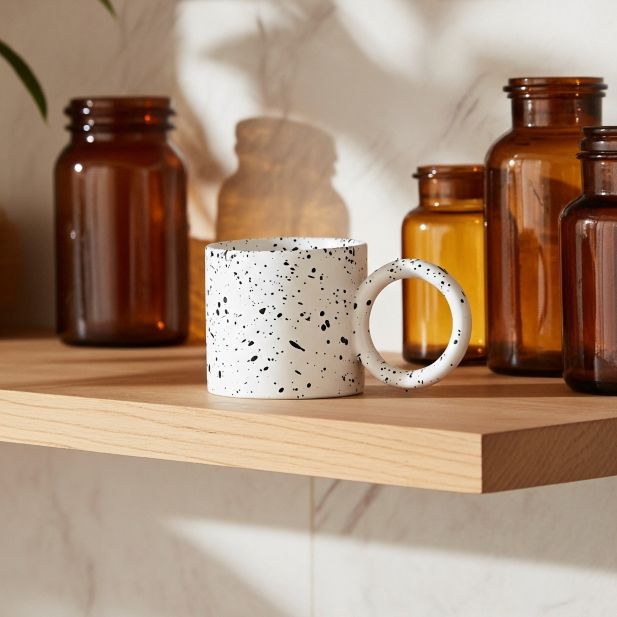Mug Céramique Moucheté – Anse Anneau Minimal Chic
