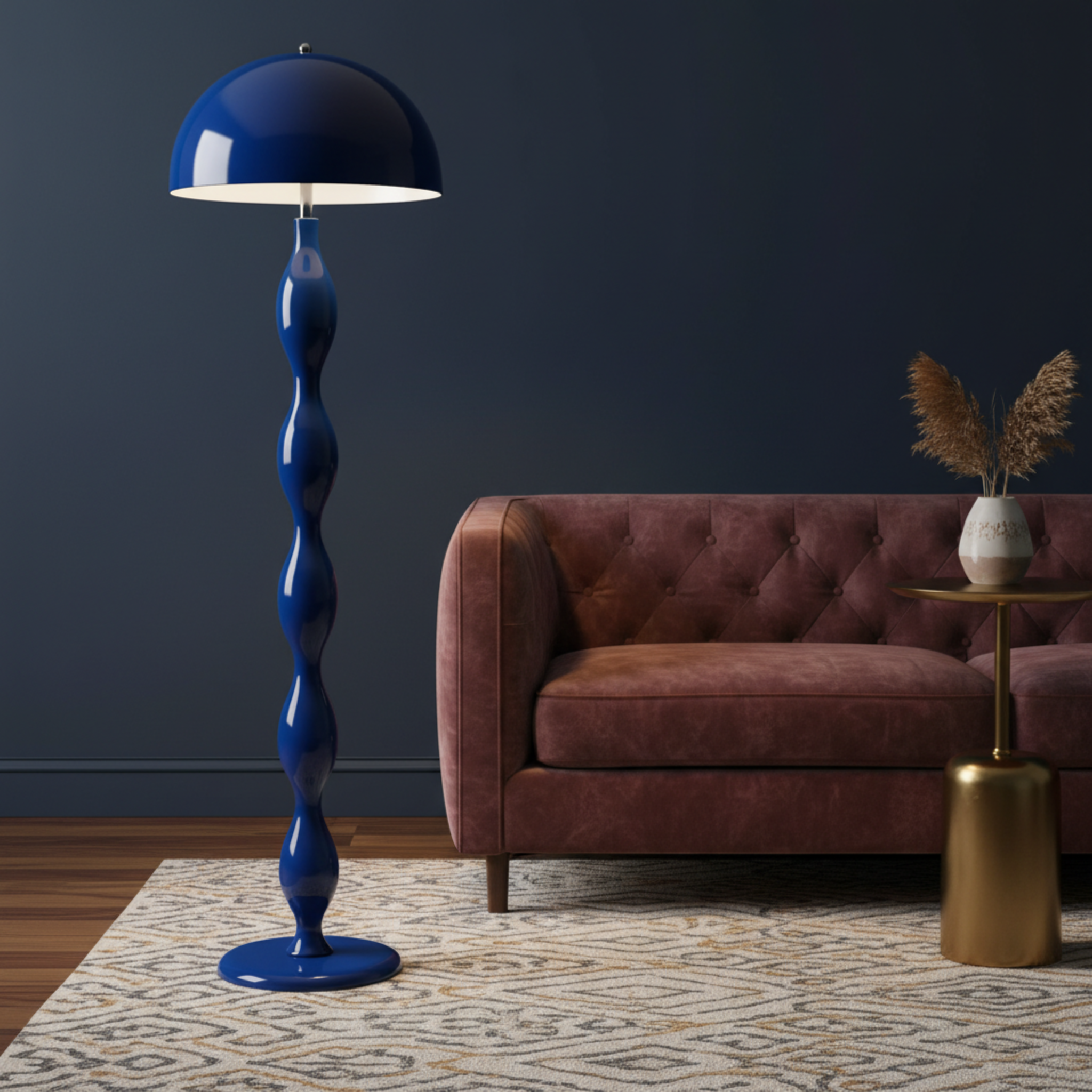 Lampadaire Sculptural Bleu Majorelle – Luxe Fait Main Tunisie
