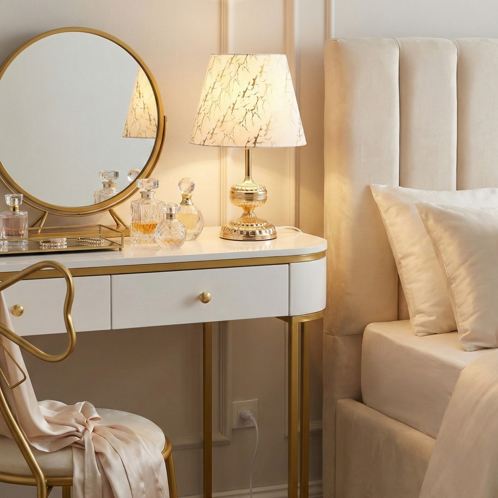 Lampe de Chevet Chic Dorée & Marbre - Luminaire Décoratif Tunisie