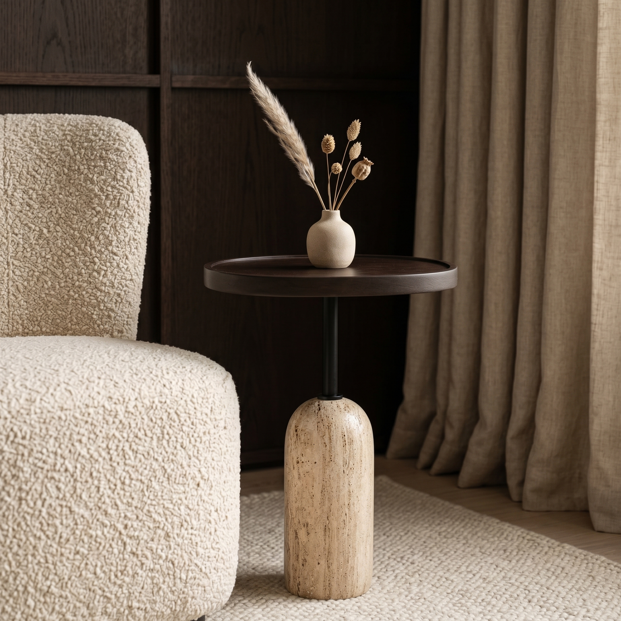 Table d'Appoint Ronde Travertin & Bois | Design | Fiolla Home