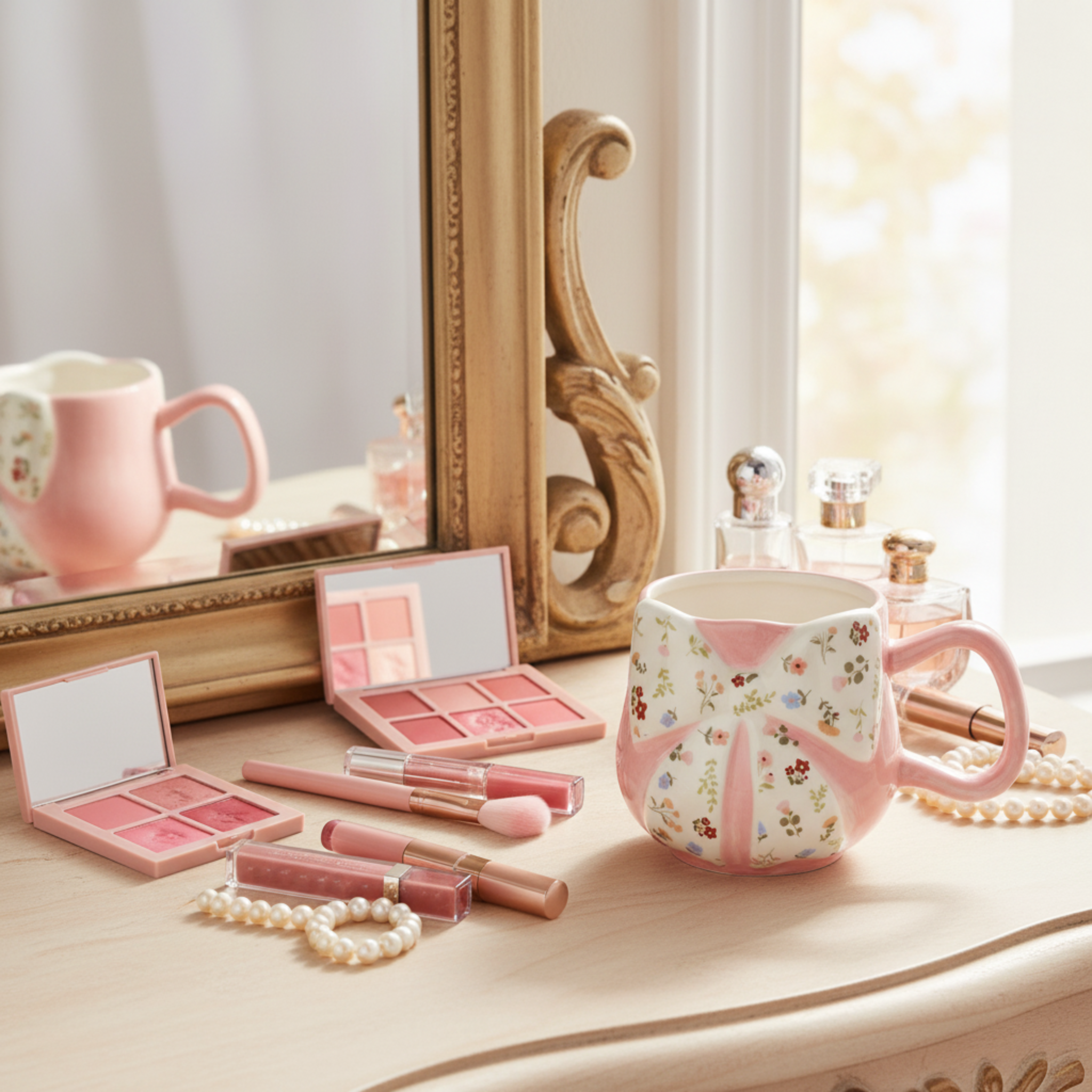 Mug Bow Floral – Tasse Nœud Rose Esthétique & Tendance Coquette