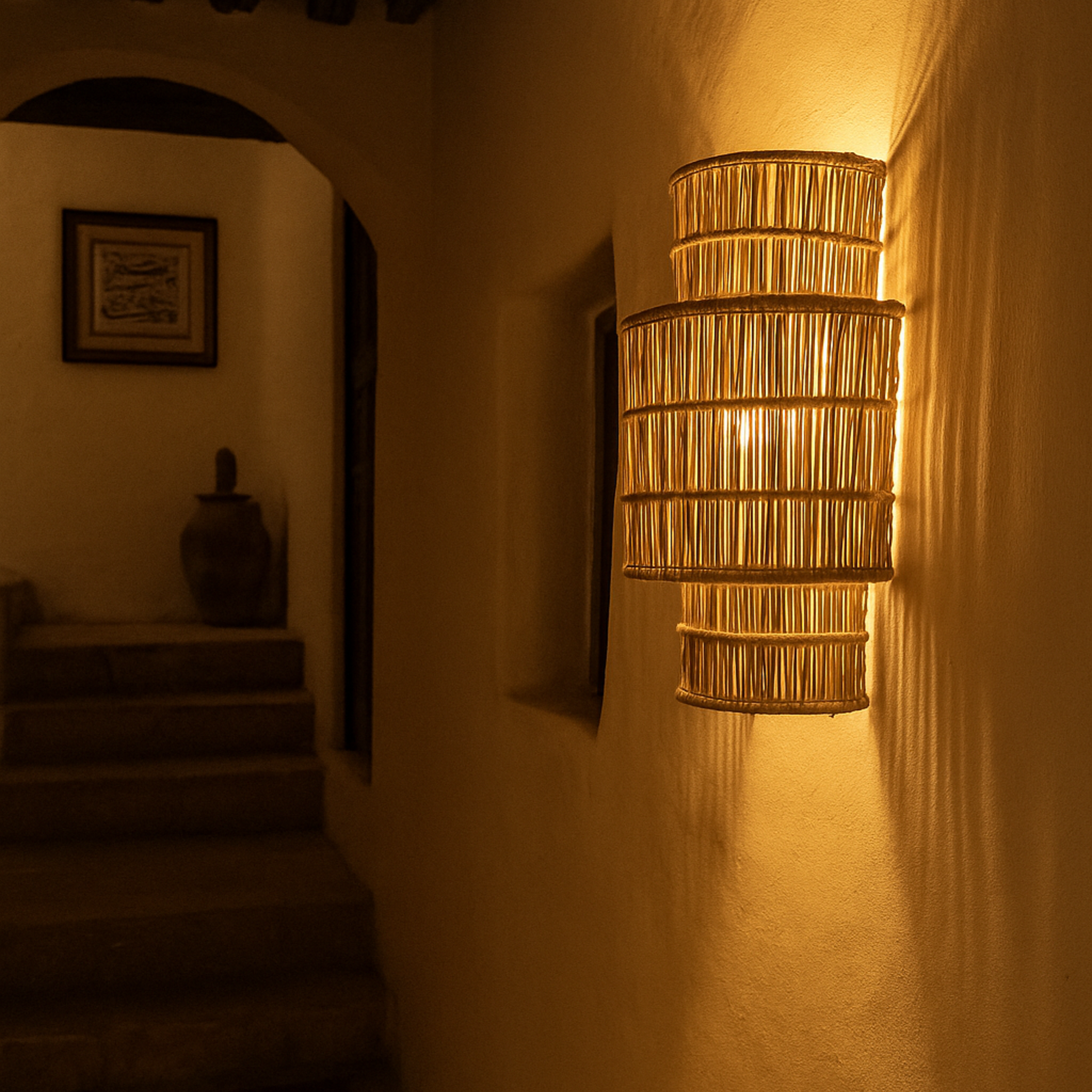 Applique Murale en Fibres de Palmier – Luminaire Bohème Tunisie