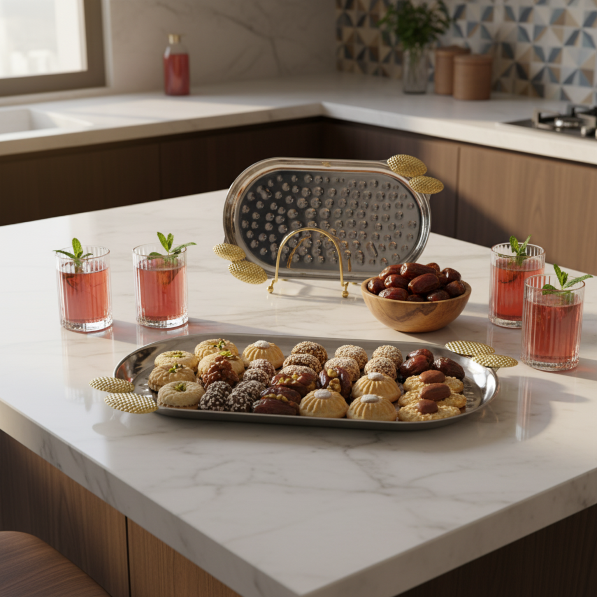 Duo de Plateaux de Service en Cuivre Indien Premium - Argent & Or