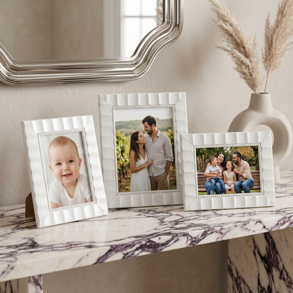 Set 3 Cadres Photo Blancs Tunisie | Cadres Déco Perles | Fiolla Home