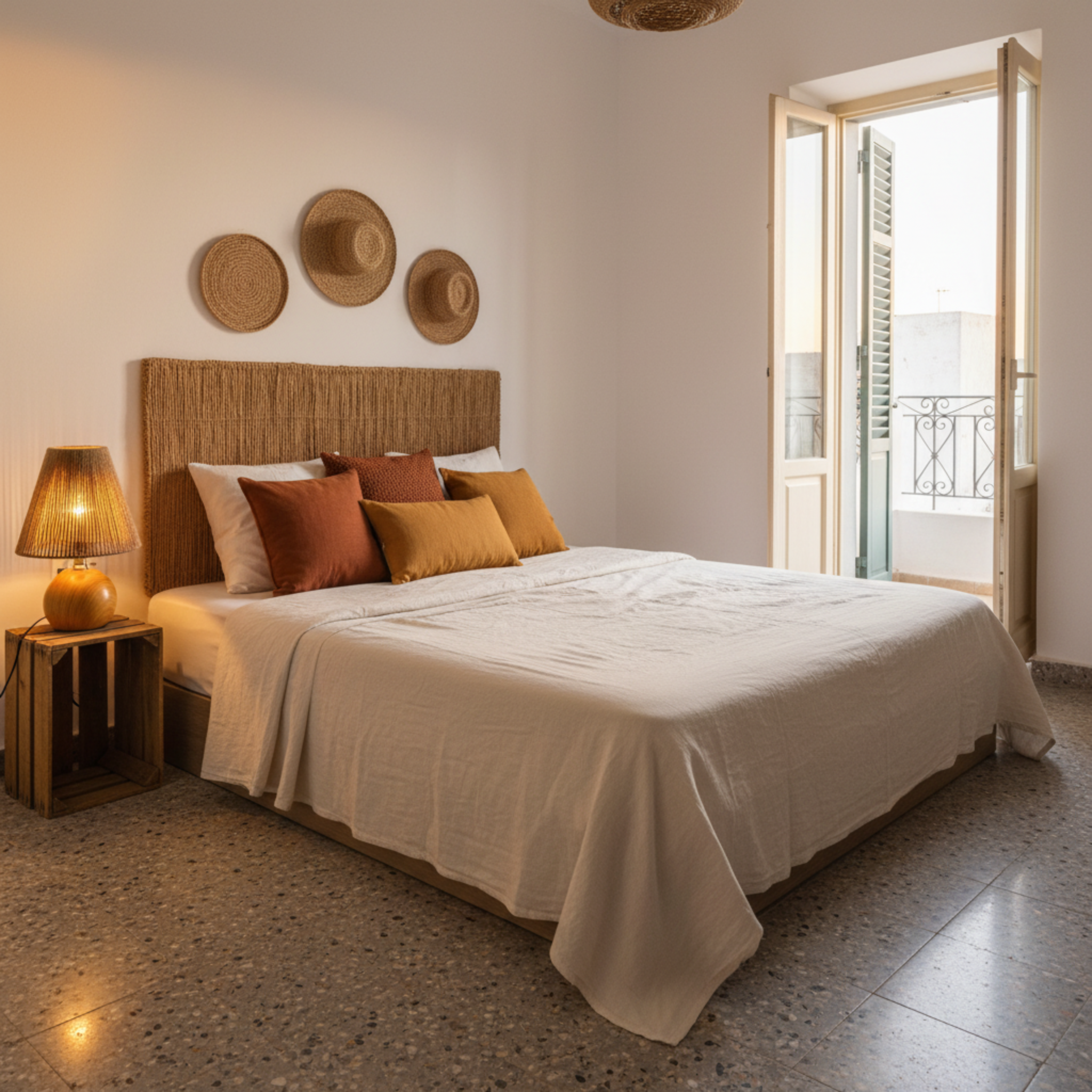 Lampe de Chevet Bohème Bois & Corde – Lumière Douce Tunisie