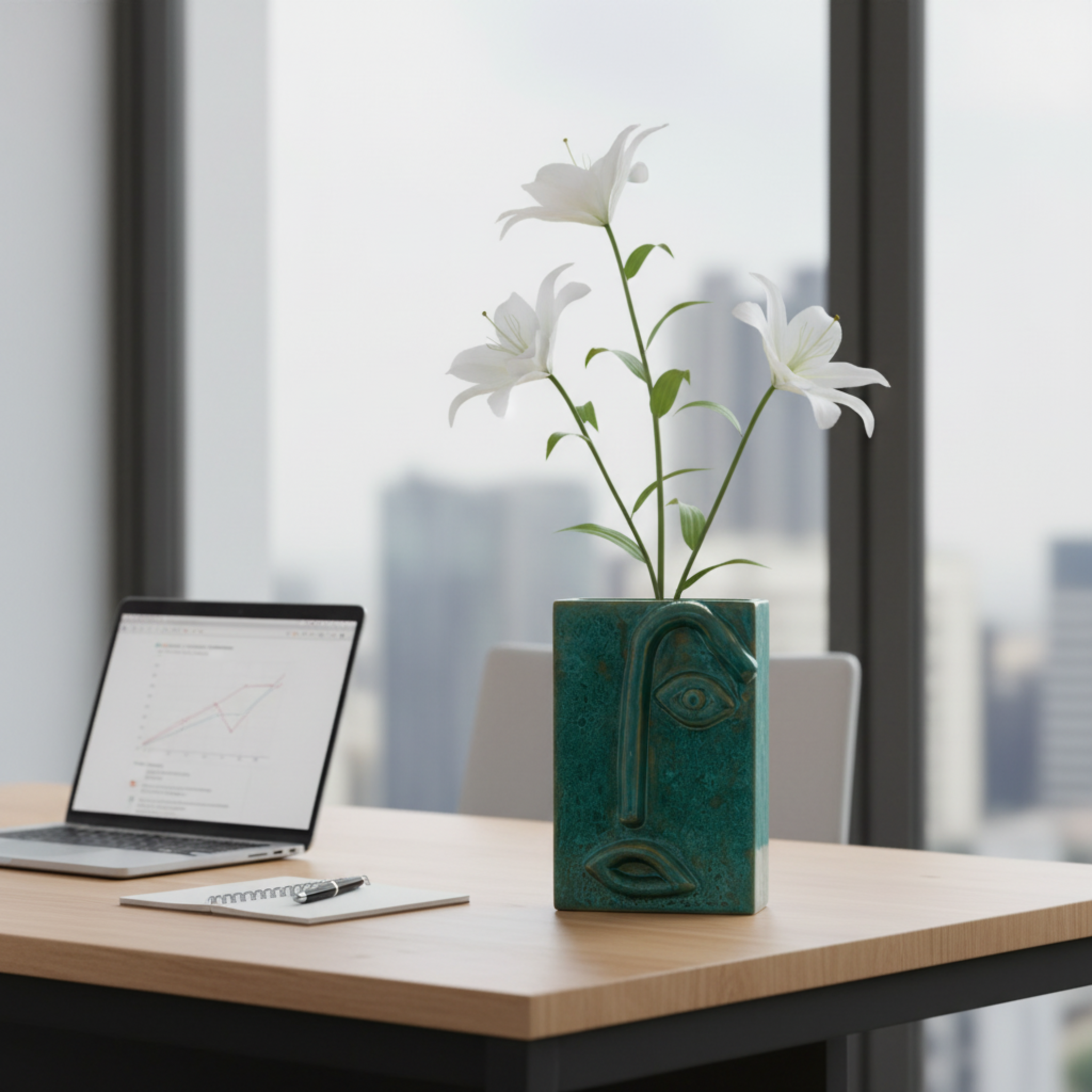 Vase Visage Rectangulaire à Un Œil – Céramique Émeraude