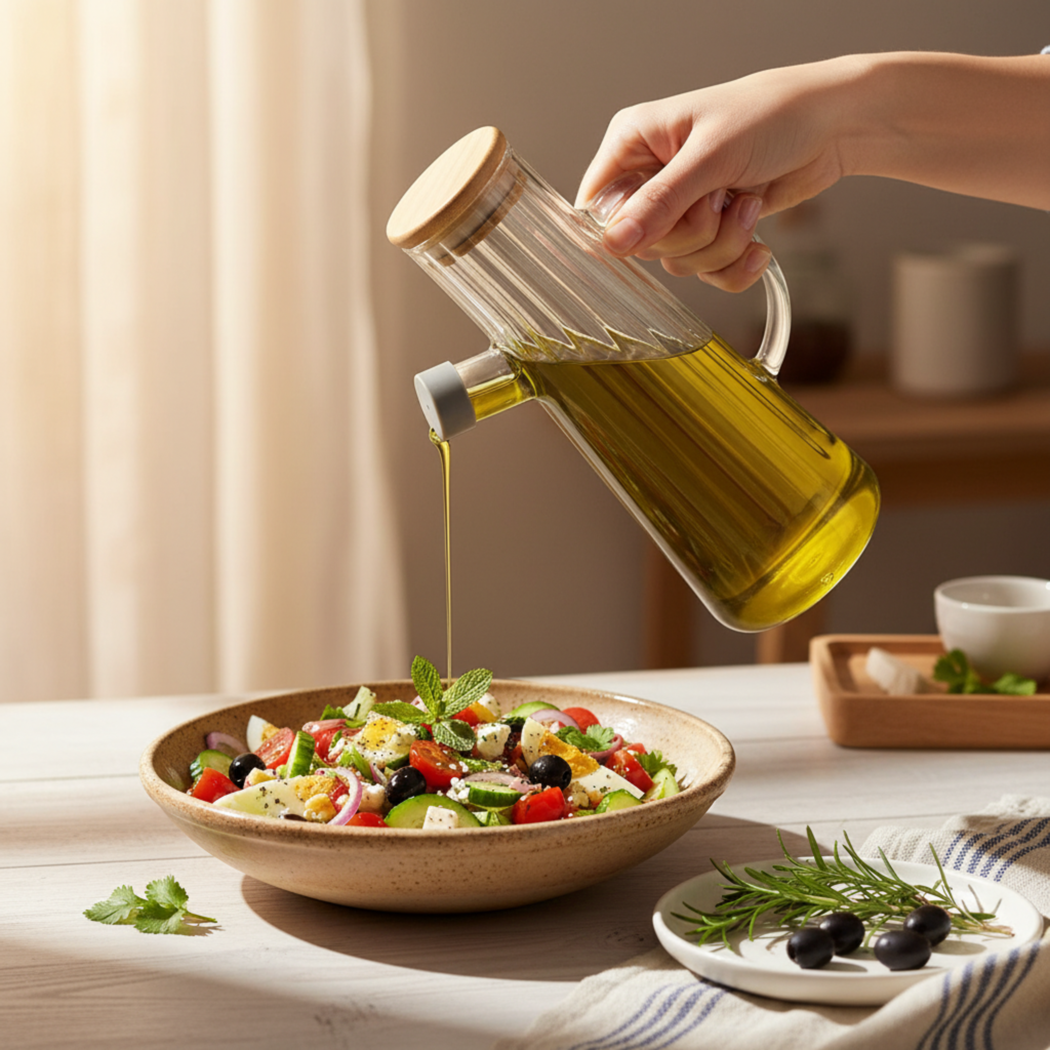 Huilier en Verre Design Côtelé & Bec Anti-Goutte – Élégance Cuisine