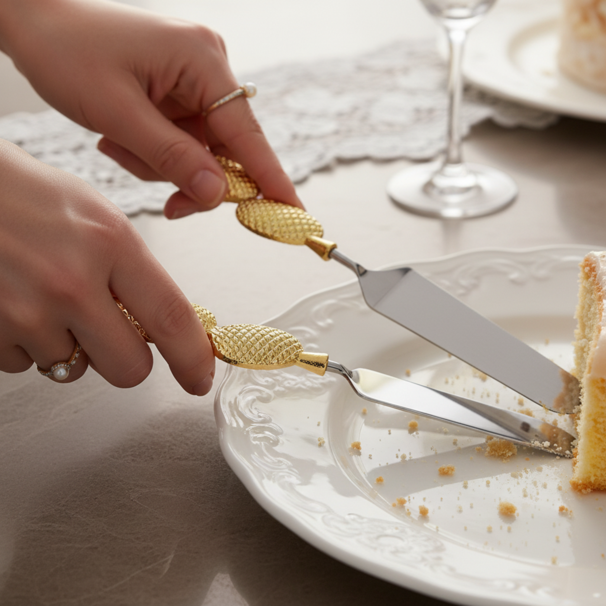 Set Service à Gâteau Luxe 2 Pièces – Cuivre Indien Premium & Inox