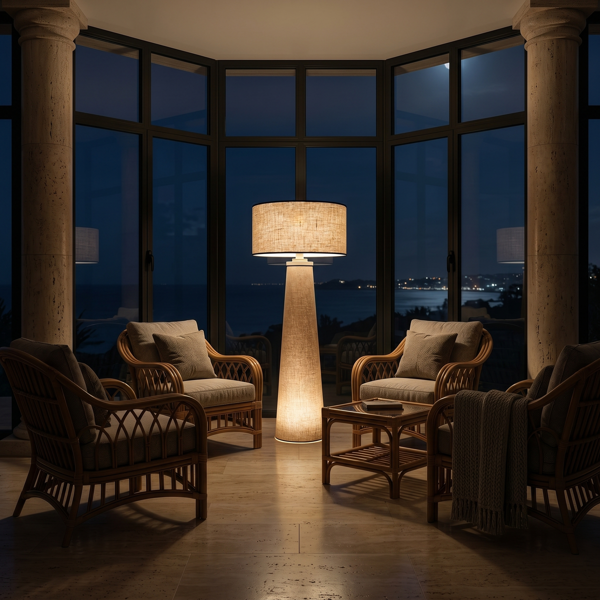 Lampadaire Lin | Pied Conique & Abat-jour Tambour | Fiolla Home