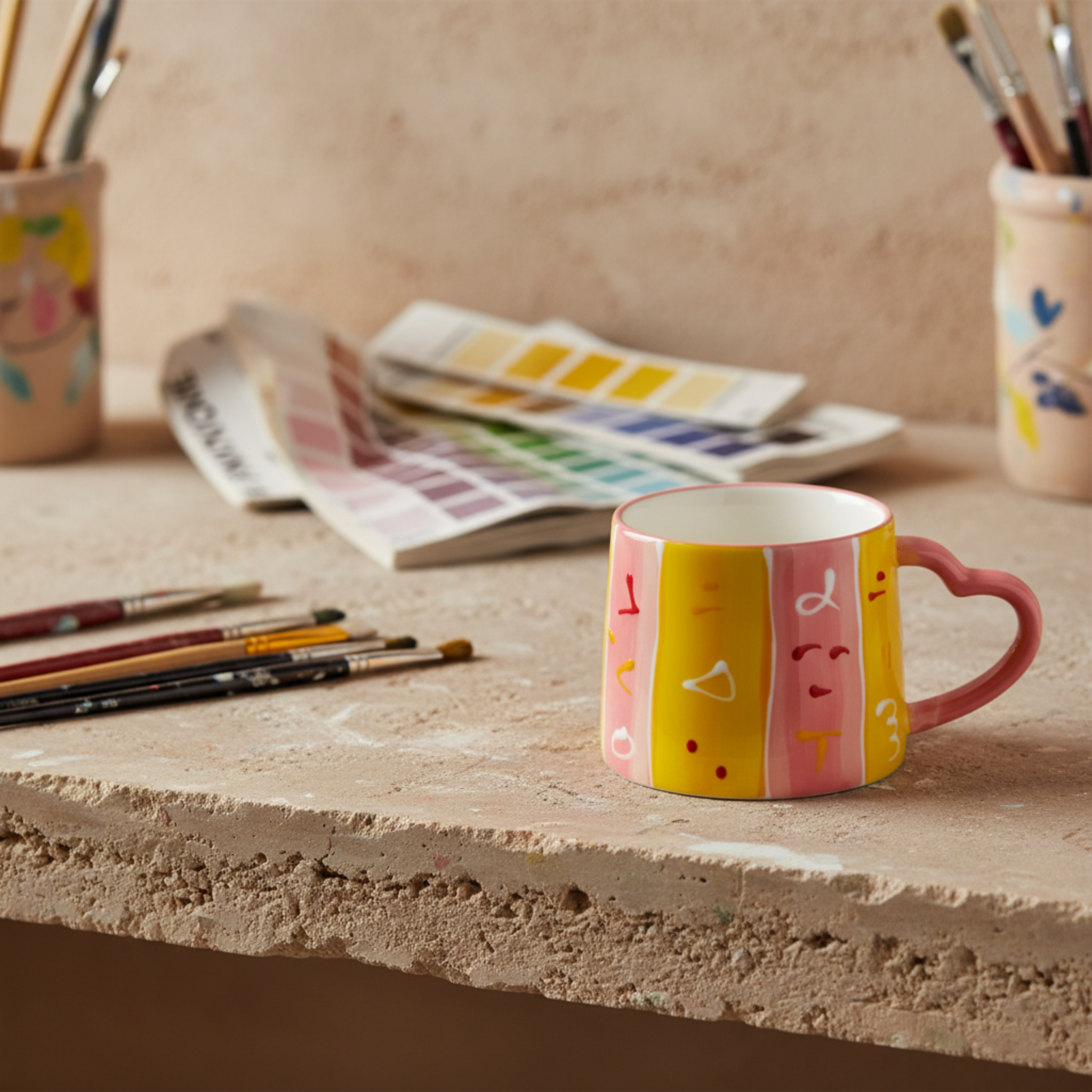 Mug Coloré avec Anse en Forme de Cœur | Tasse Originale en Céramique
