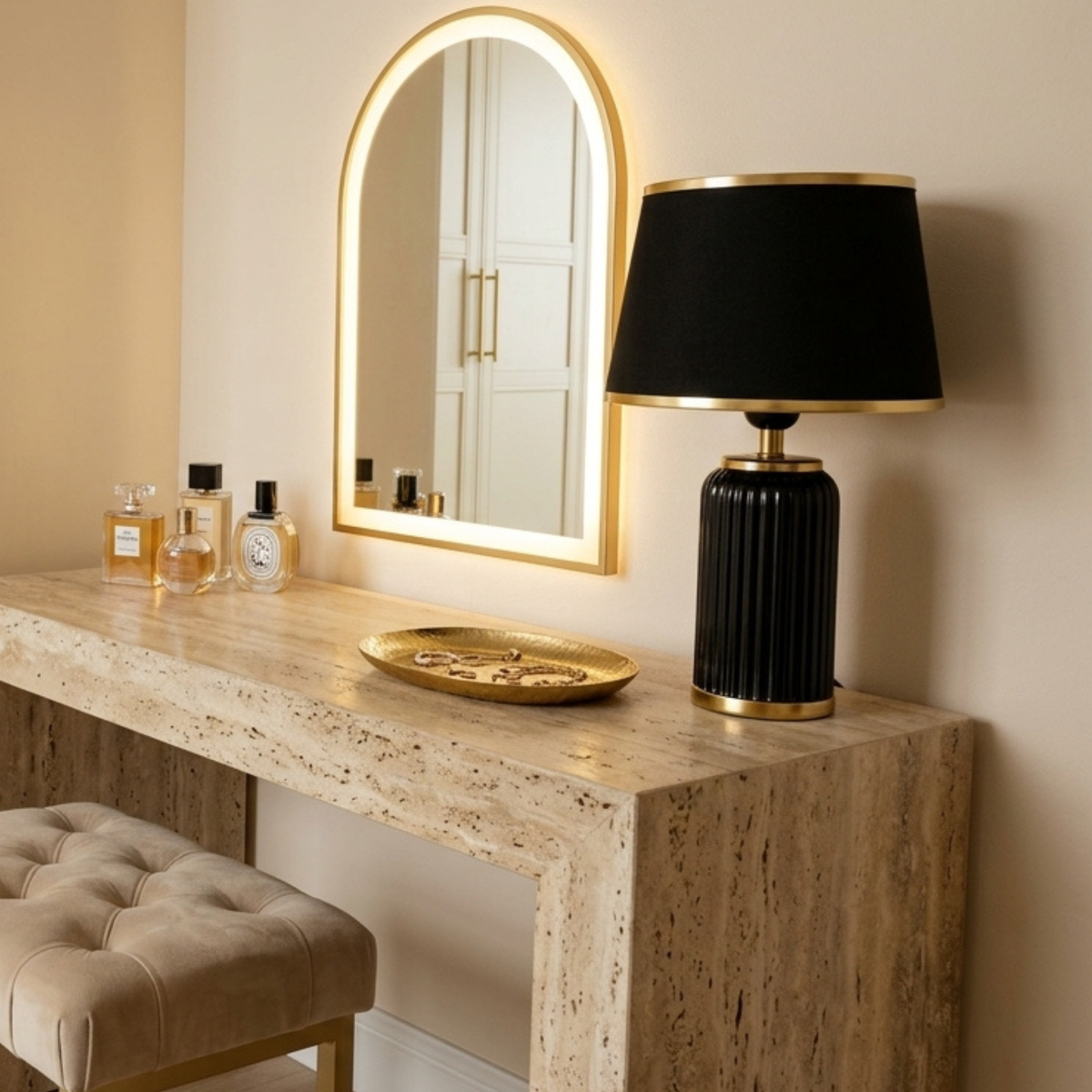 Lampe à Poser Noire Or Tunisie | Chevet Céramique Chic | Fiolla Home