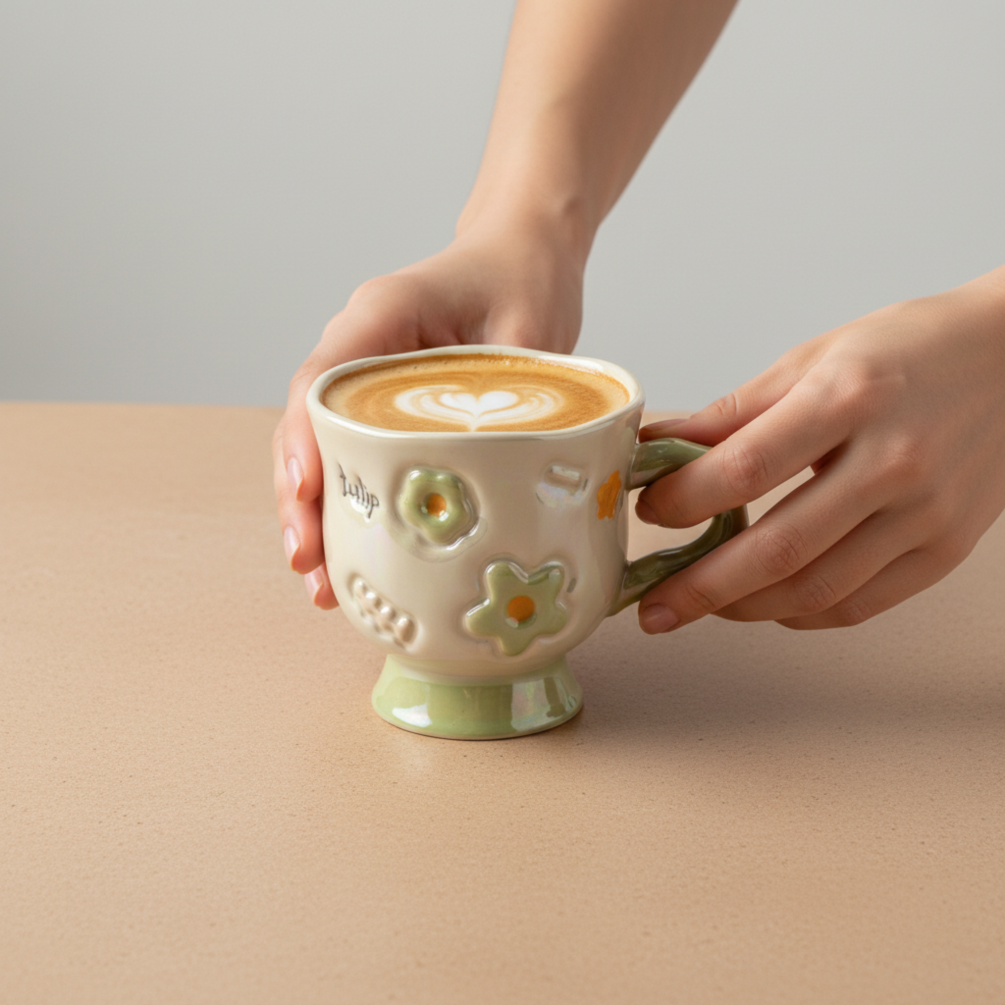 Mug Vert Design Fleur en Relief en Céramique – Style Moderne Tunisie