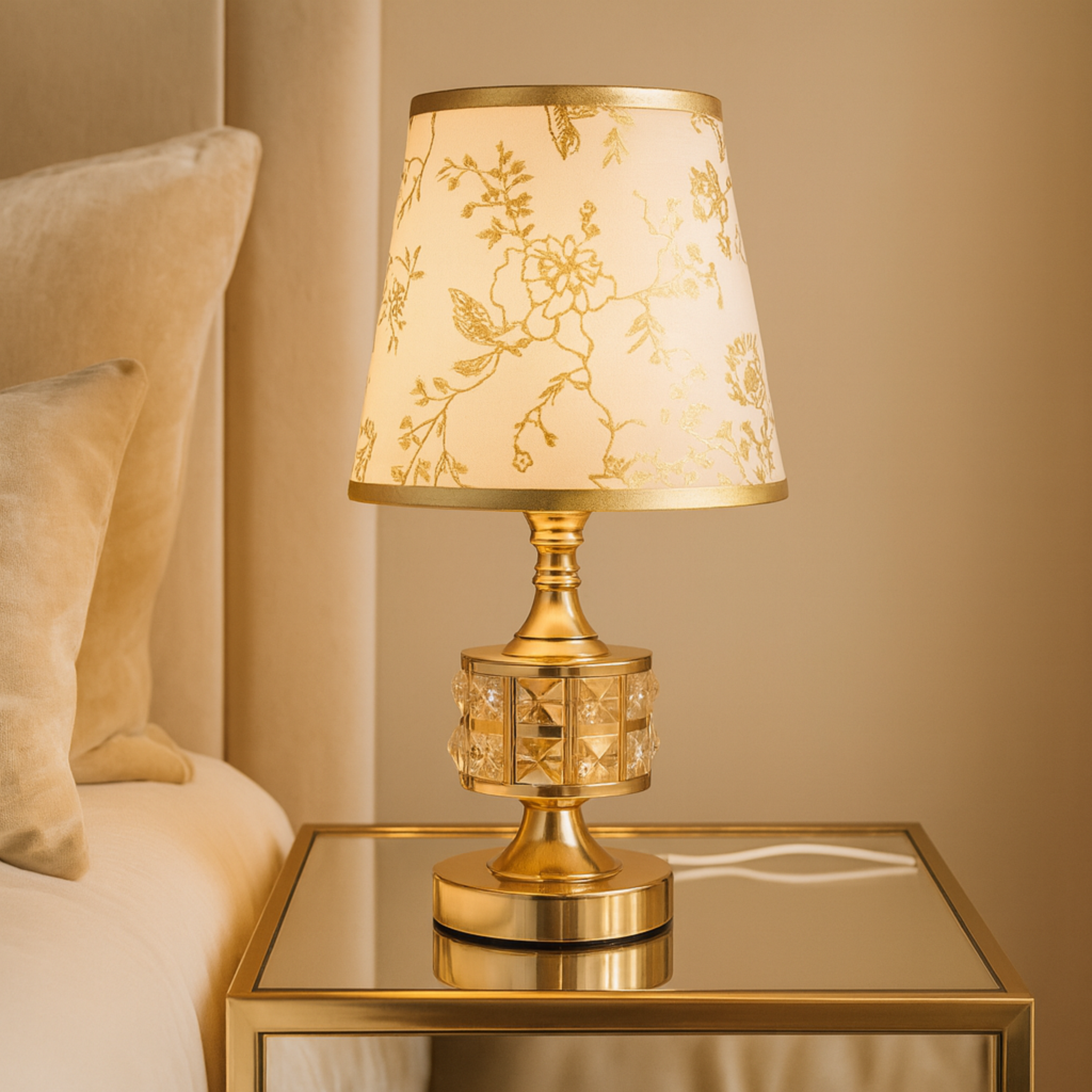 Lampe de Chevet Dorée & Cristal | Luxe et Élégance Tunisie