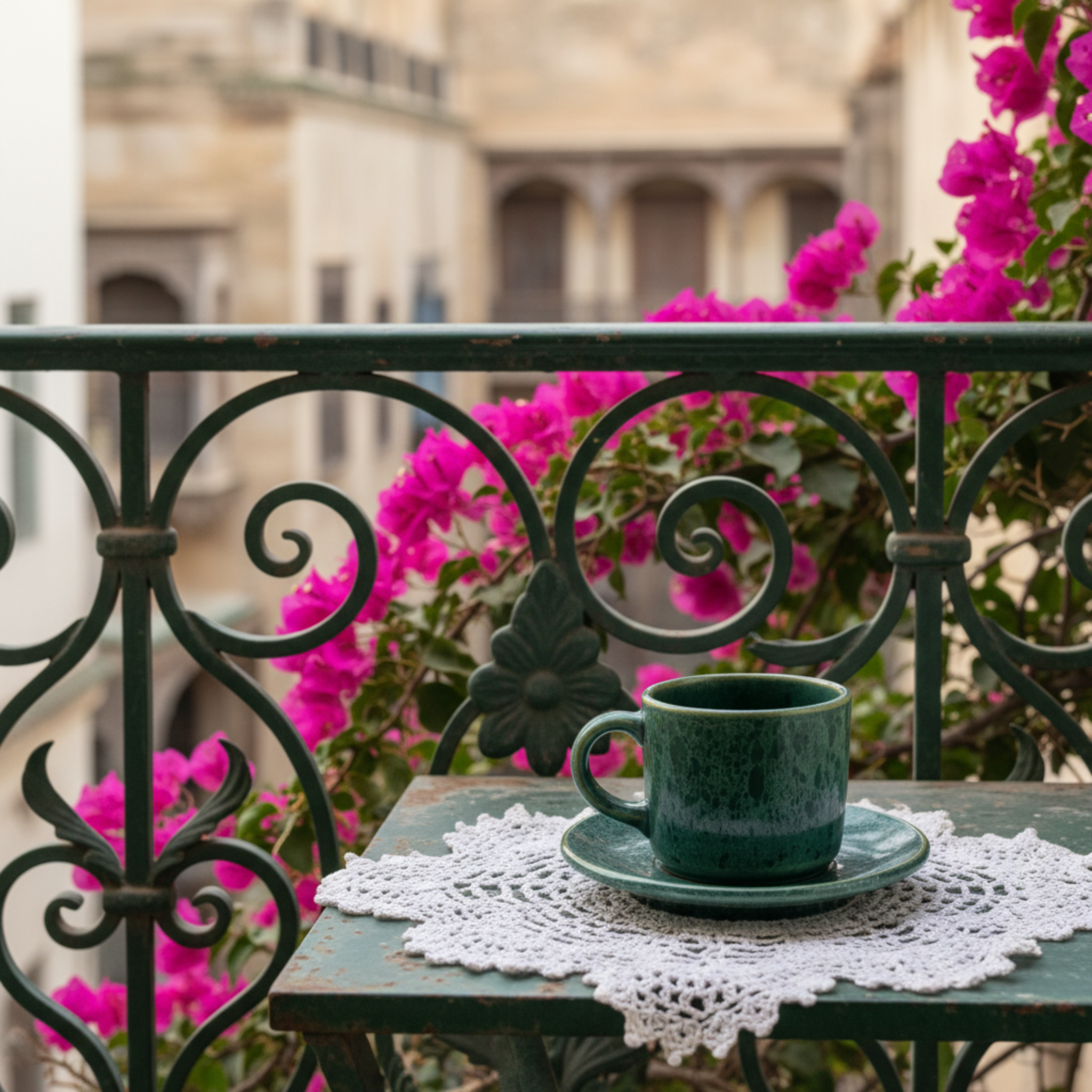Tasse Espresso en Céramique Émeraude avec Soucoupe – Style Tunisien