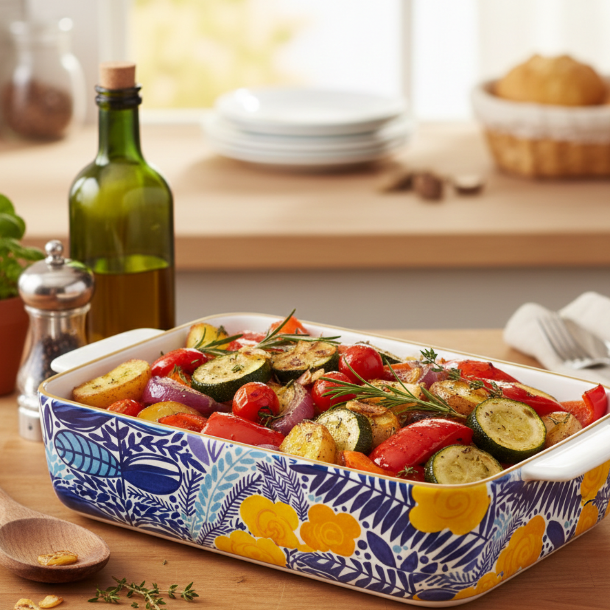 Plat à Four Rectangulaire en Céramique Décor Fleurie