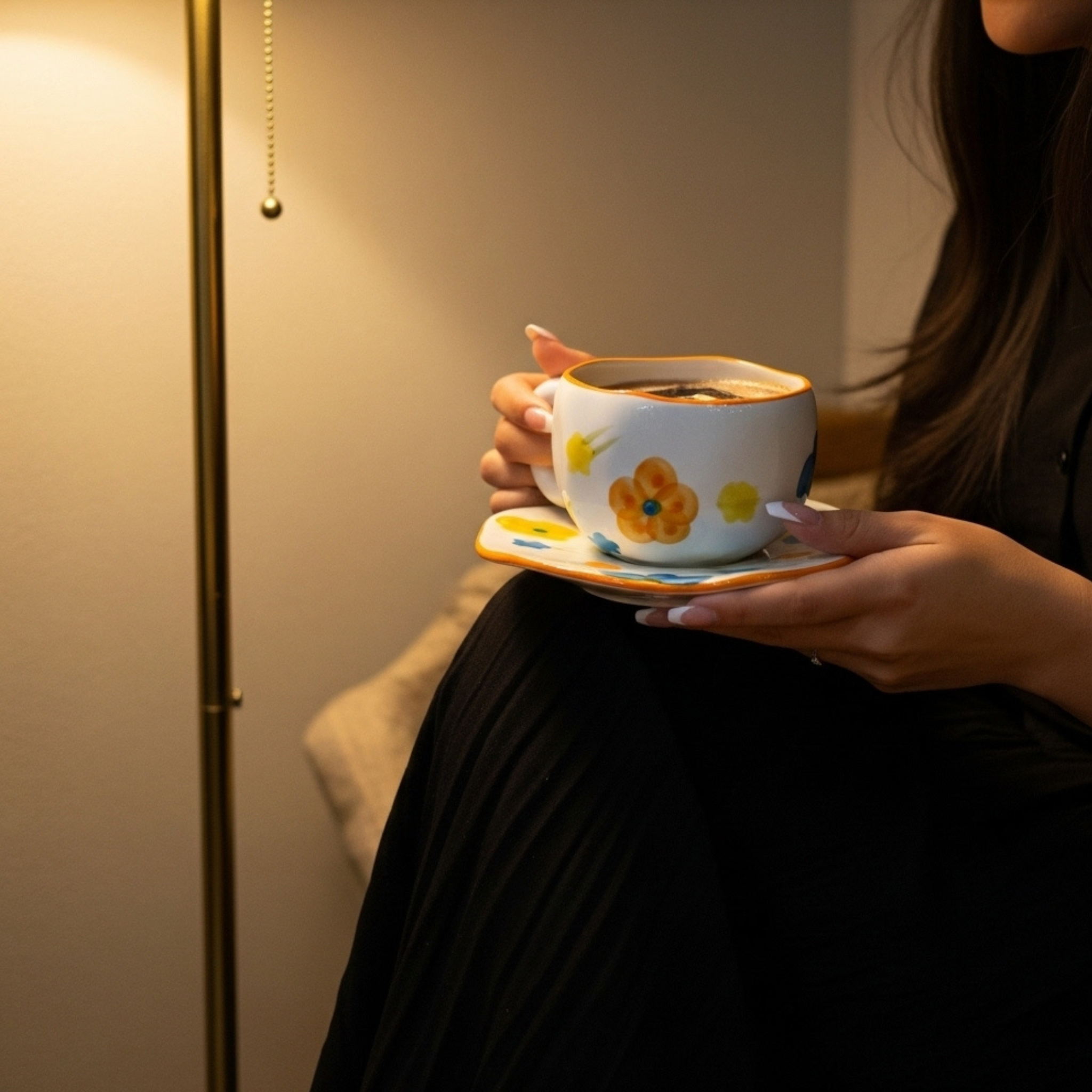 Tasse Fleurie Bord Orange – Élégance Colorée en Céramique Fiolla Home