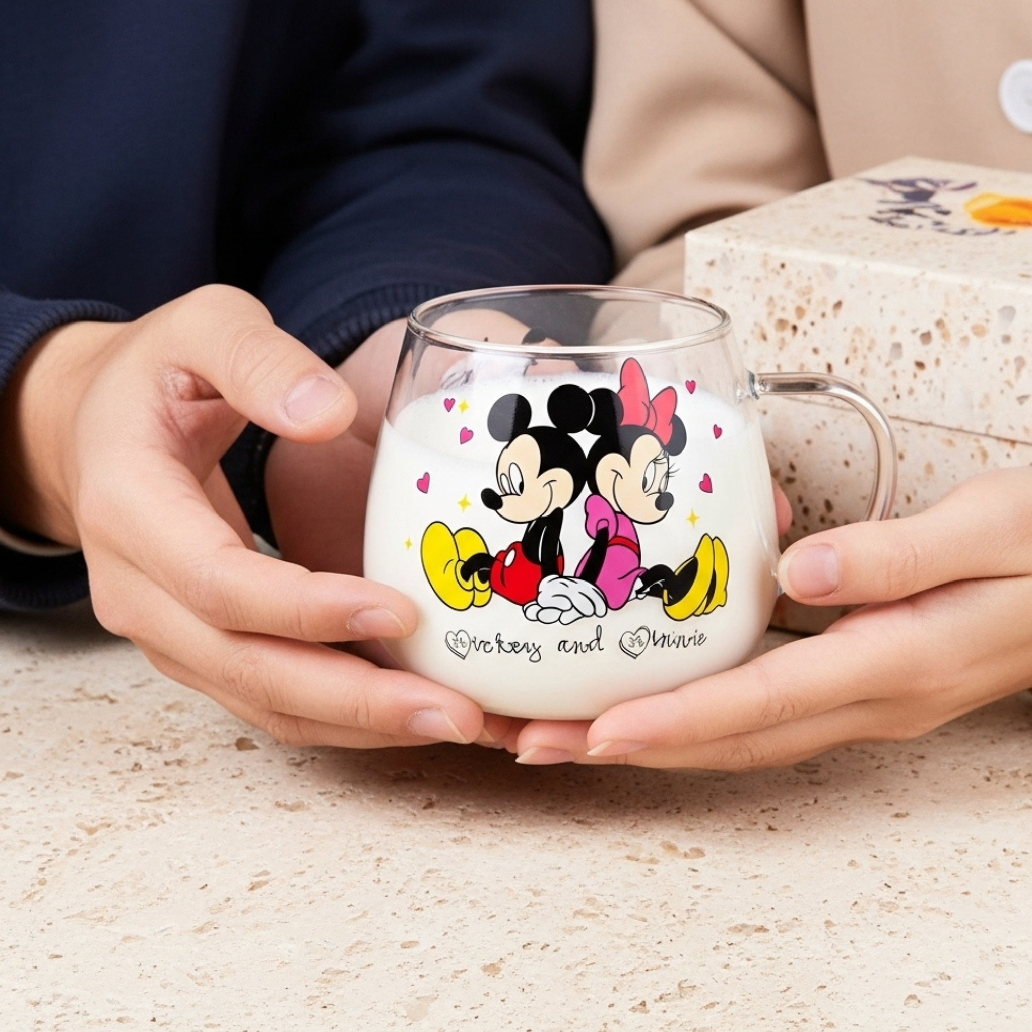 Tasse en verre Mickey & Minnie – Mug couple fun pour enfants & fans
