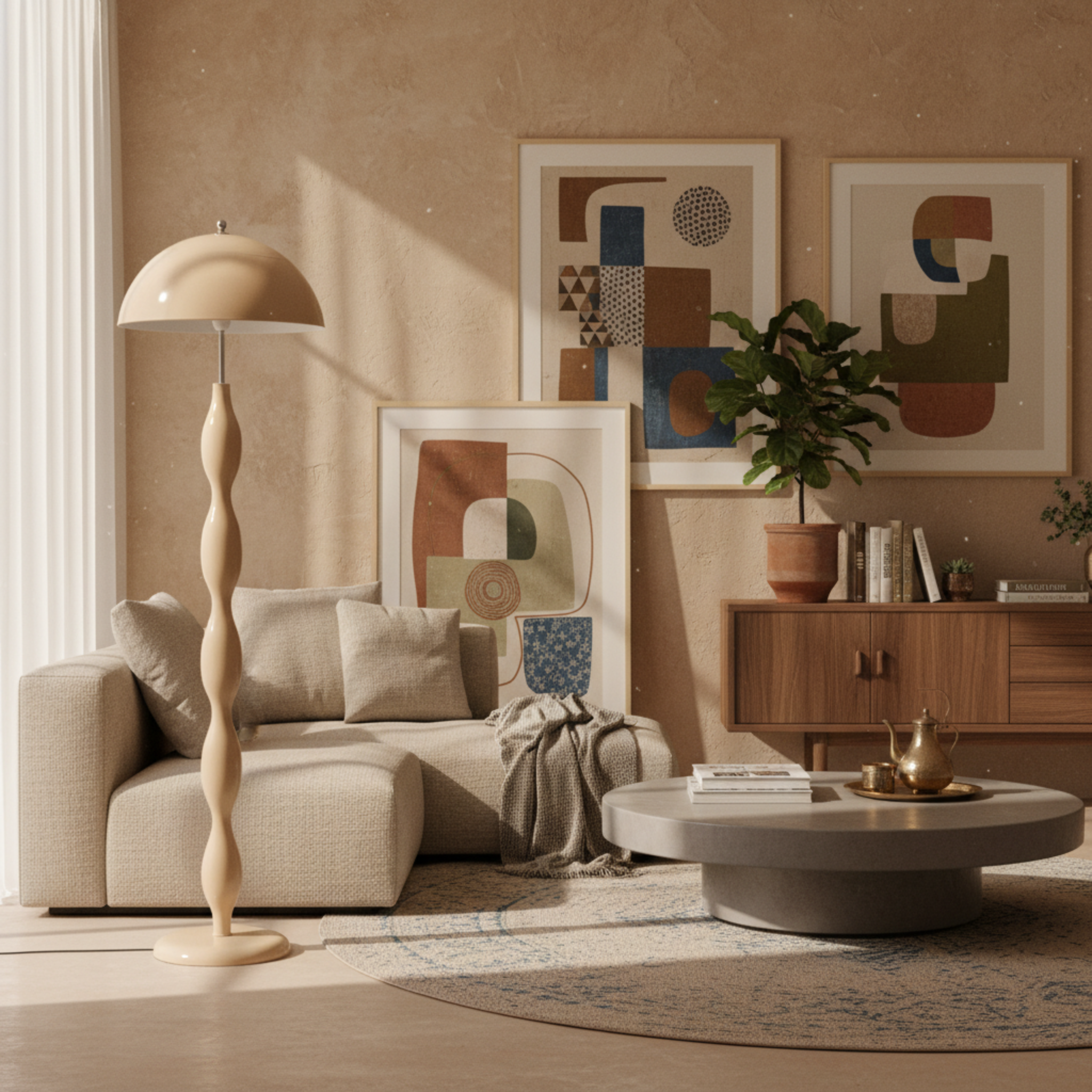 Lampadaire Ondulé Blanc Cassé – Élégance Fait Main Tunisie