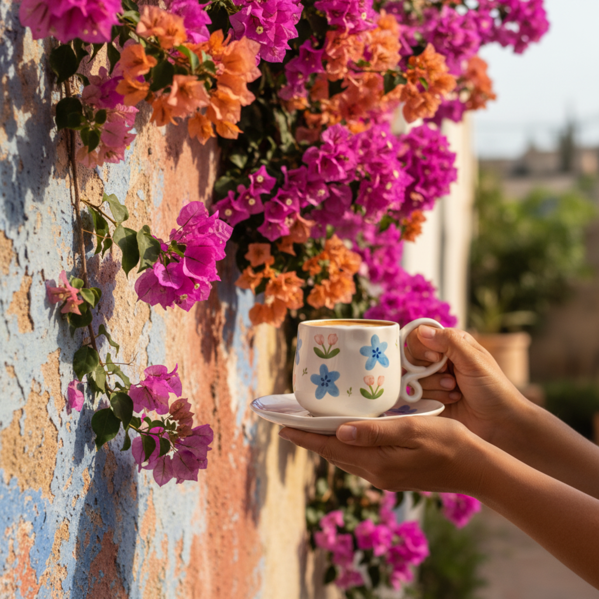Tasse en Céramique Florale avec Soucoupe – Élégance Printanière