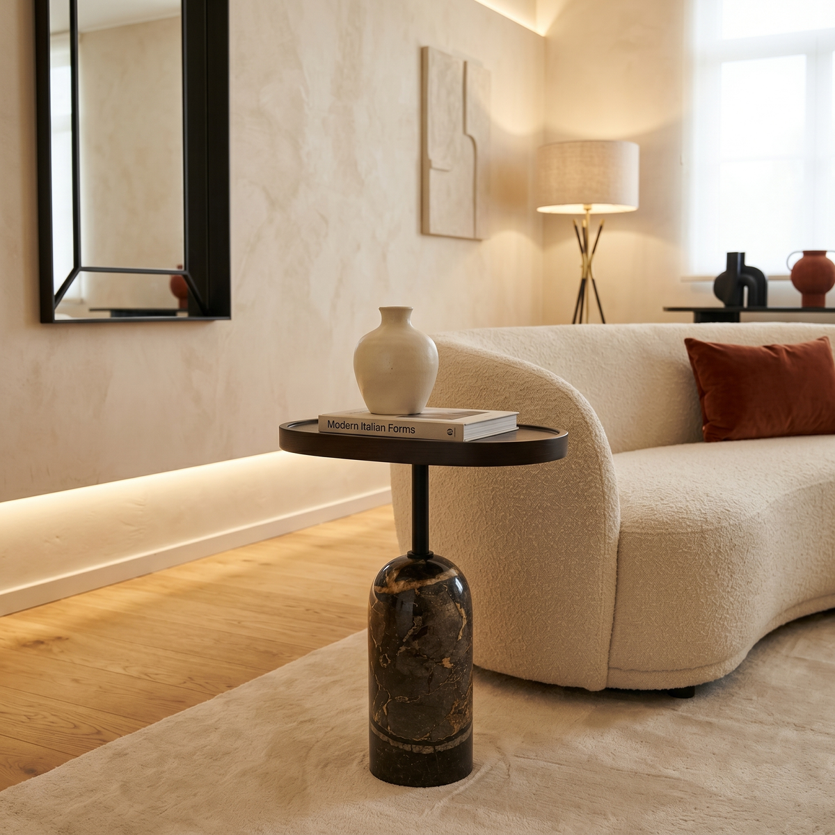Table d'Appoint Ovale Marbre Amilcar & Bois | Fiolla Home