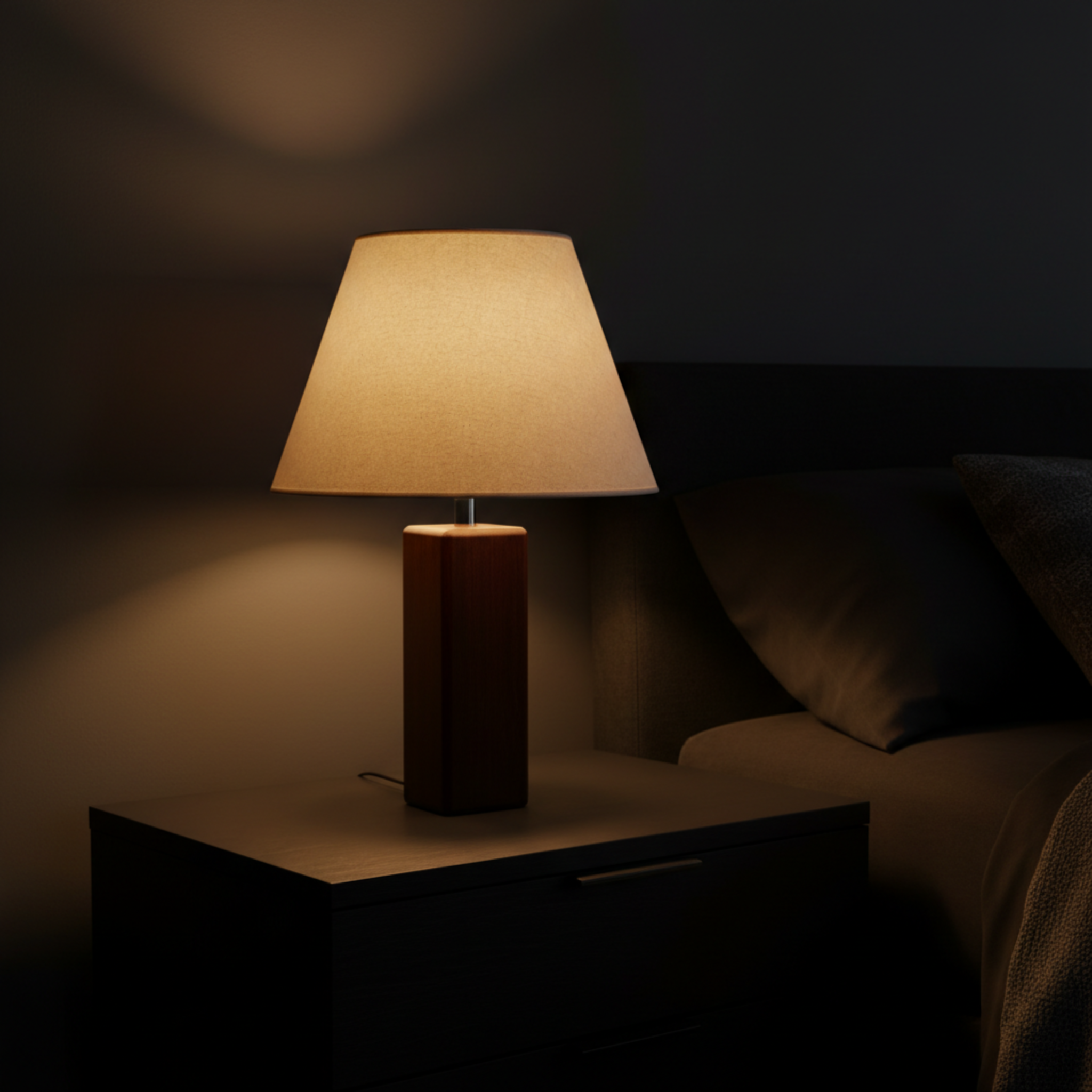 Lampe à Poser Artisanale en Bois & Lin - Design Unique Tunisie