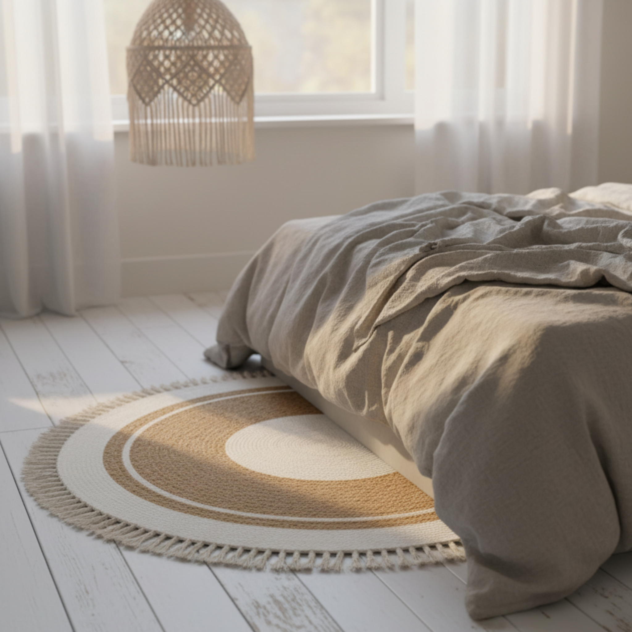 Tapis Rond Bohème à Franges | Tapis Chambre Tunisie | Fiolla Home