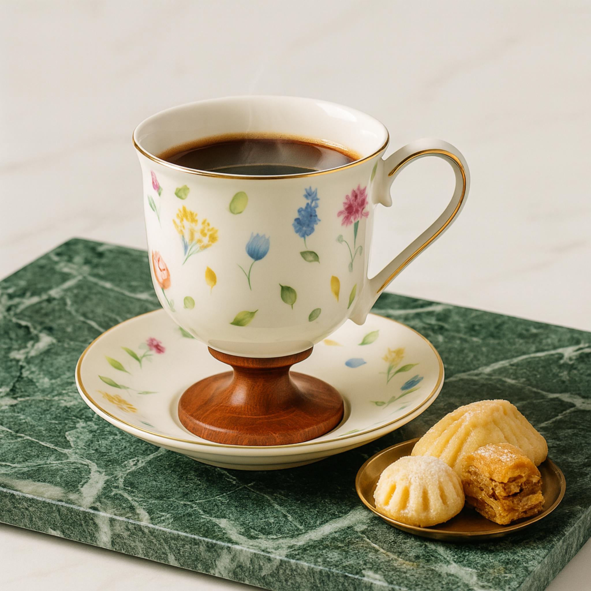 Service à Café Fleuri sur Pied Bois | Café Noir Tunisie | Fiolla Home