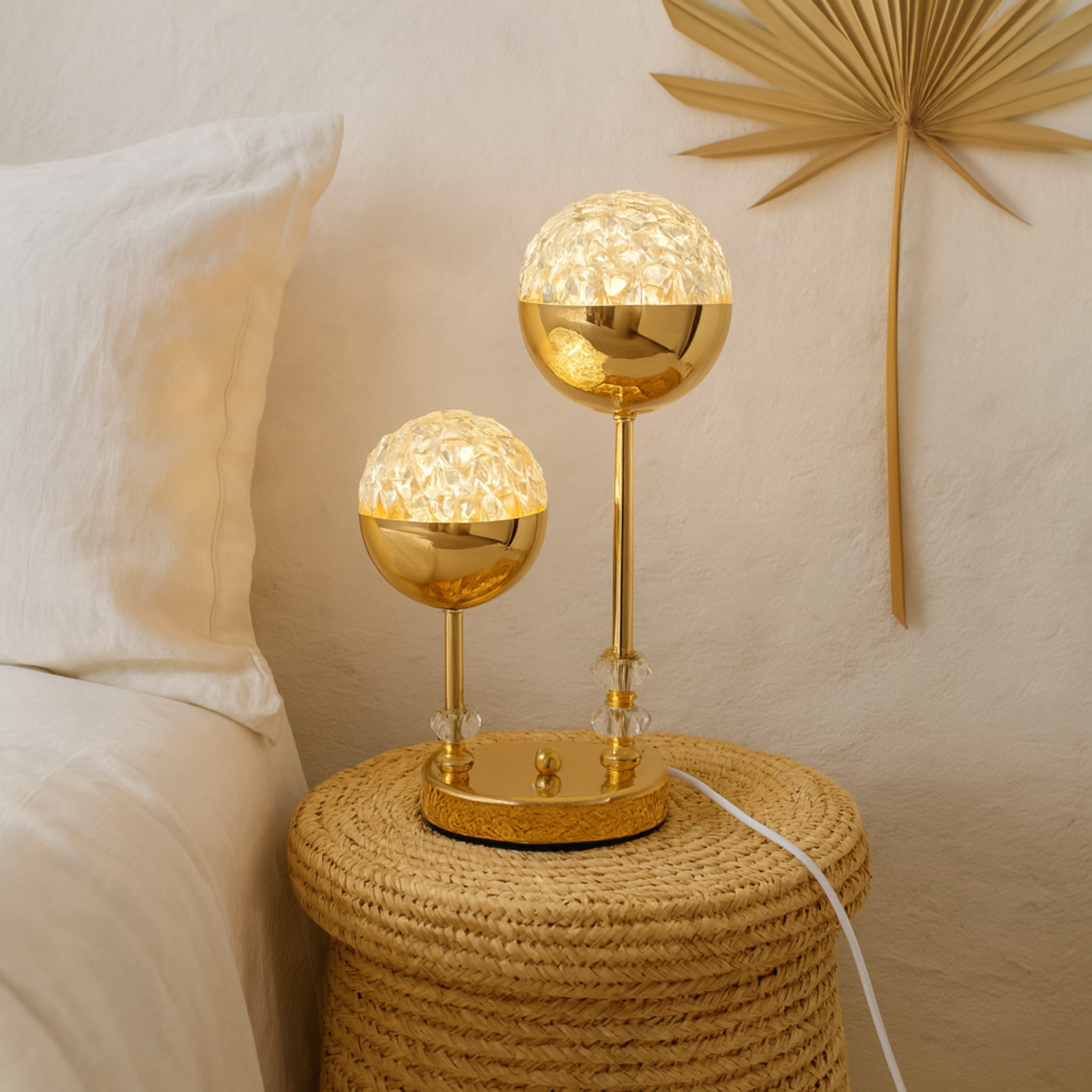 Lampe de Chevet Cristal Doré à Double Globe – Style Luxe