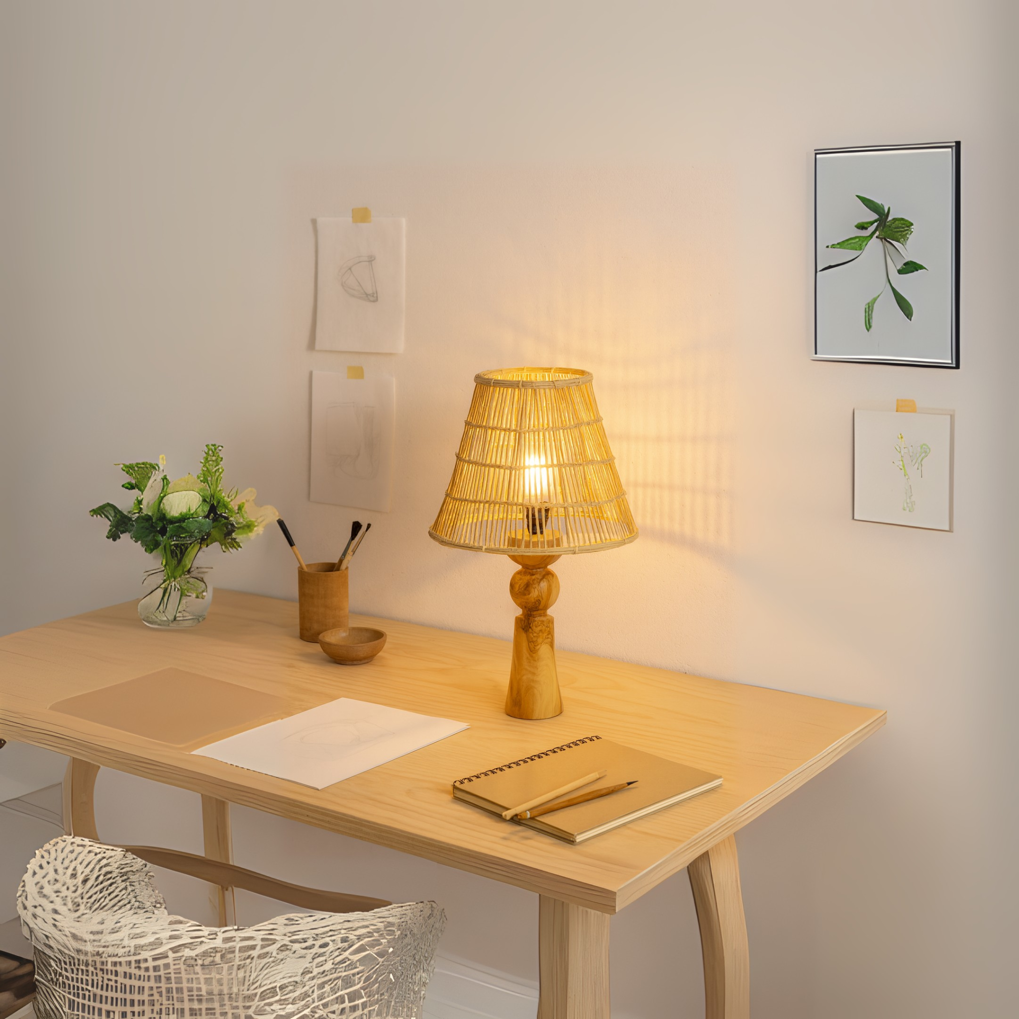 Veilleuse Fibres de Palmier | Pied Bois d’Olivier | Fiolla Home