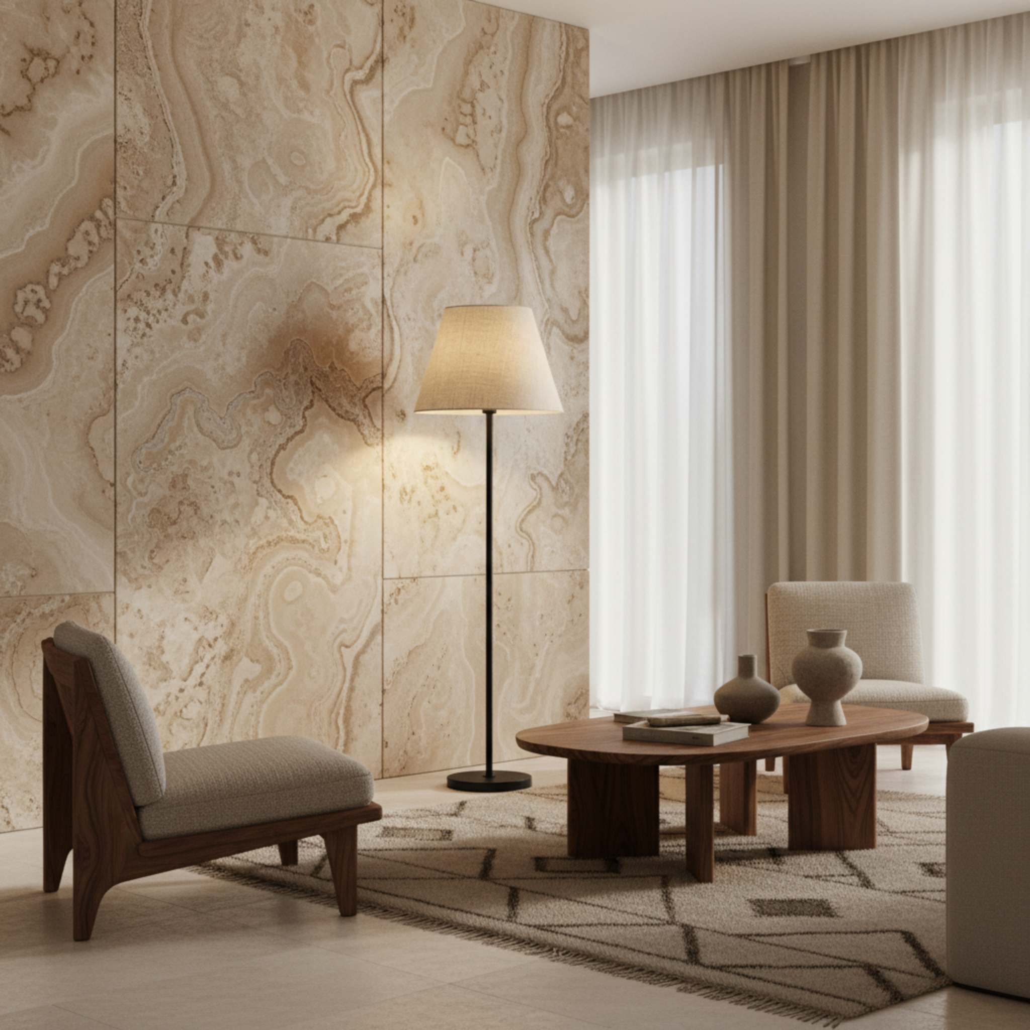 Lampadaire Design Minimaliste Pied Noir & Abat-Jour Beige – Déco Tunisie