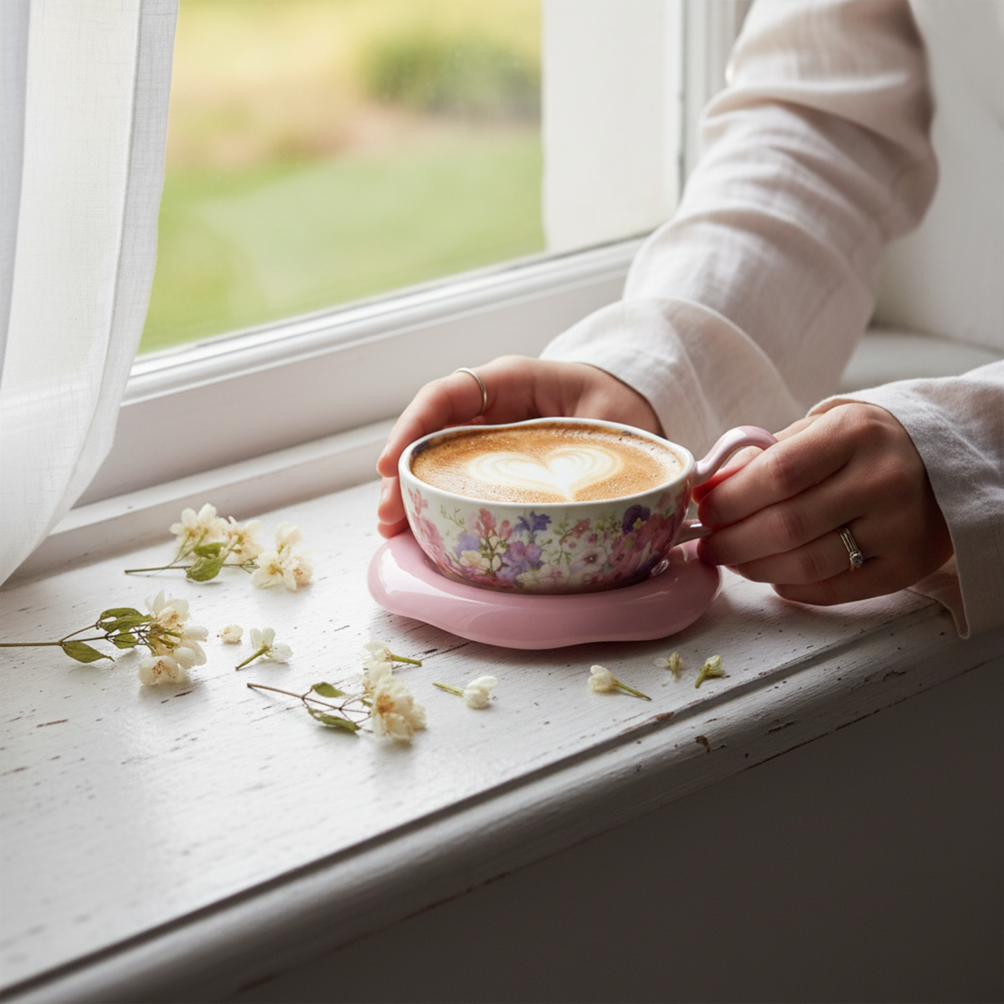 Tasse Florale Chic et Sous-tasse Galet Rose – Idée Cadeau Tunisie