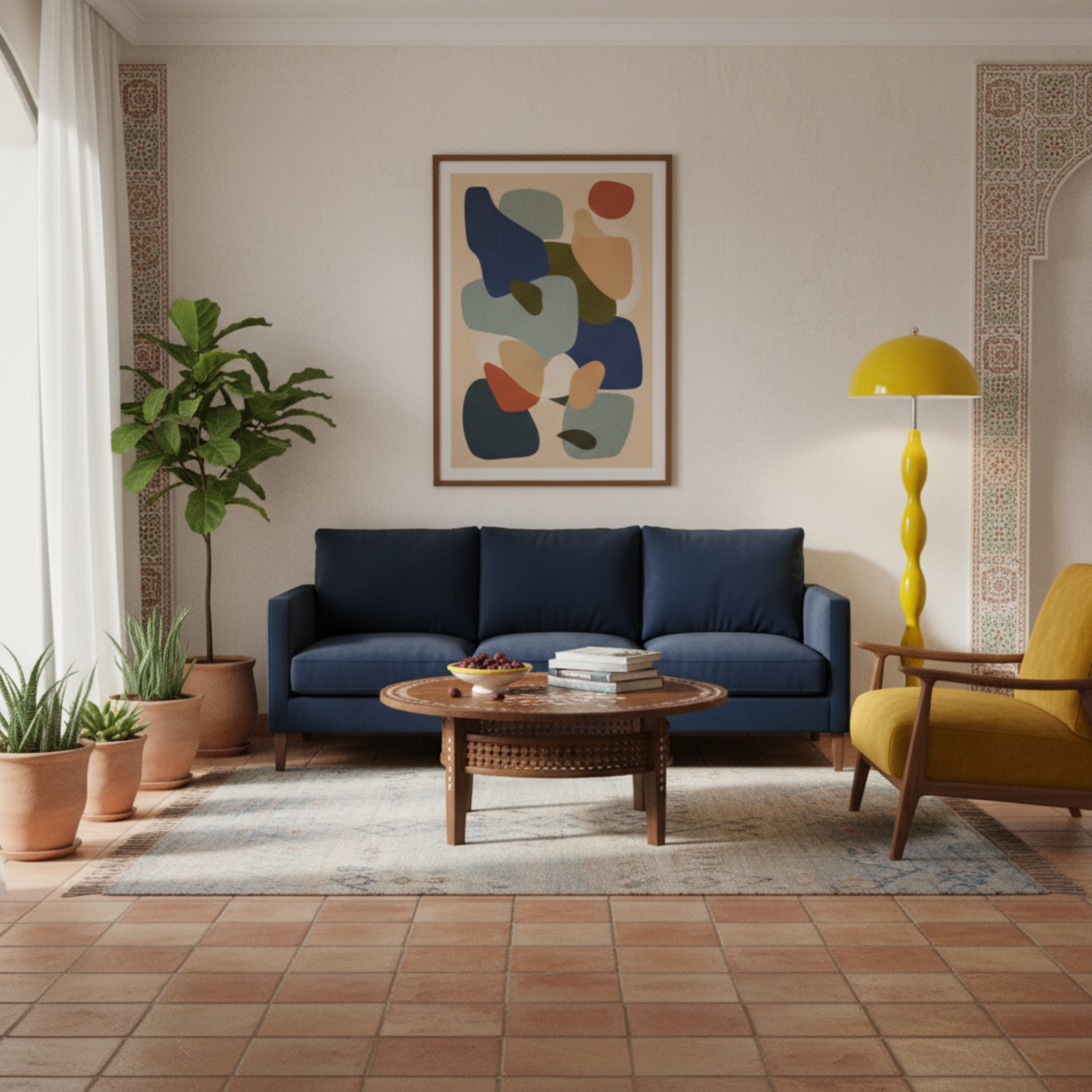 Lampadaire Sculptural Ondulé Jaune – Fait Main Luxe Tunisie