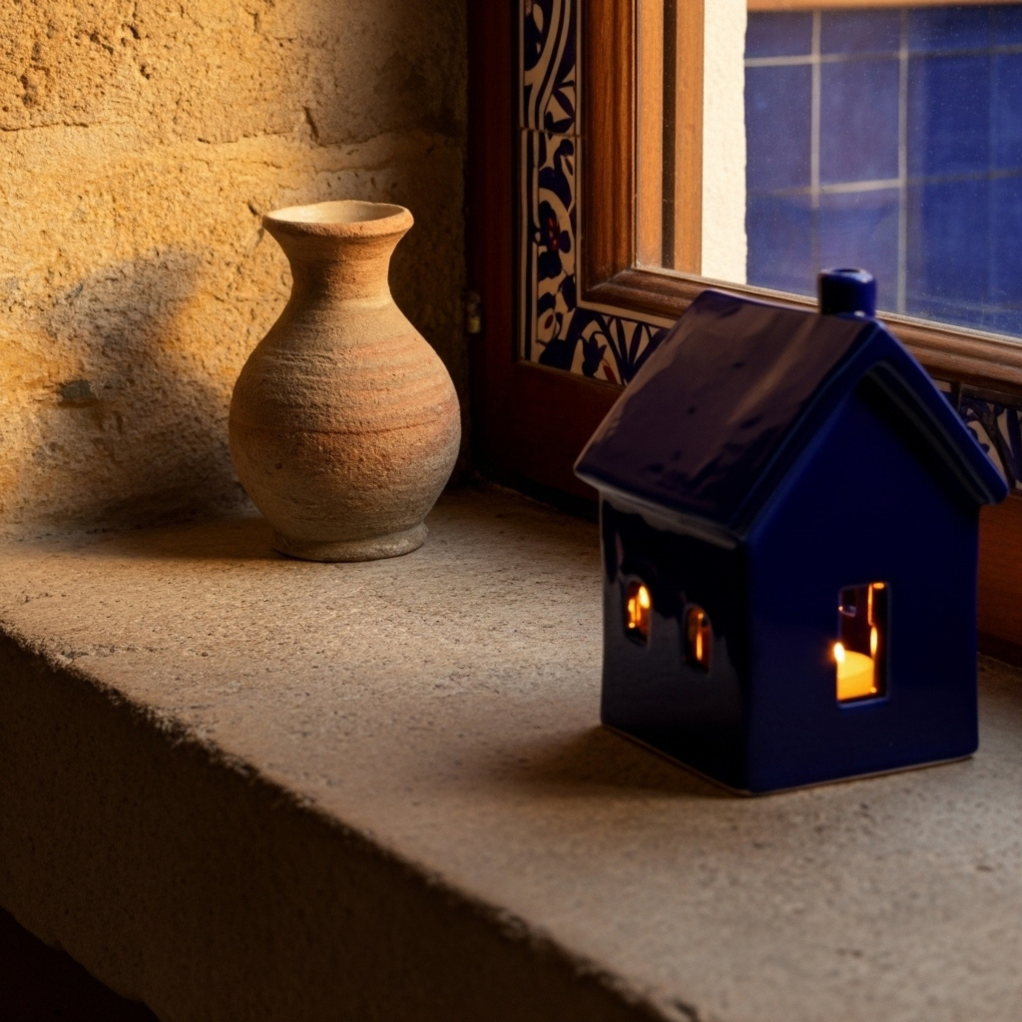 Cache-Bougie Maison en Céramique Bleu Sidi – Lueur Cocooning