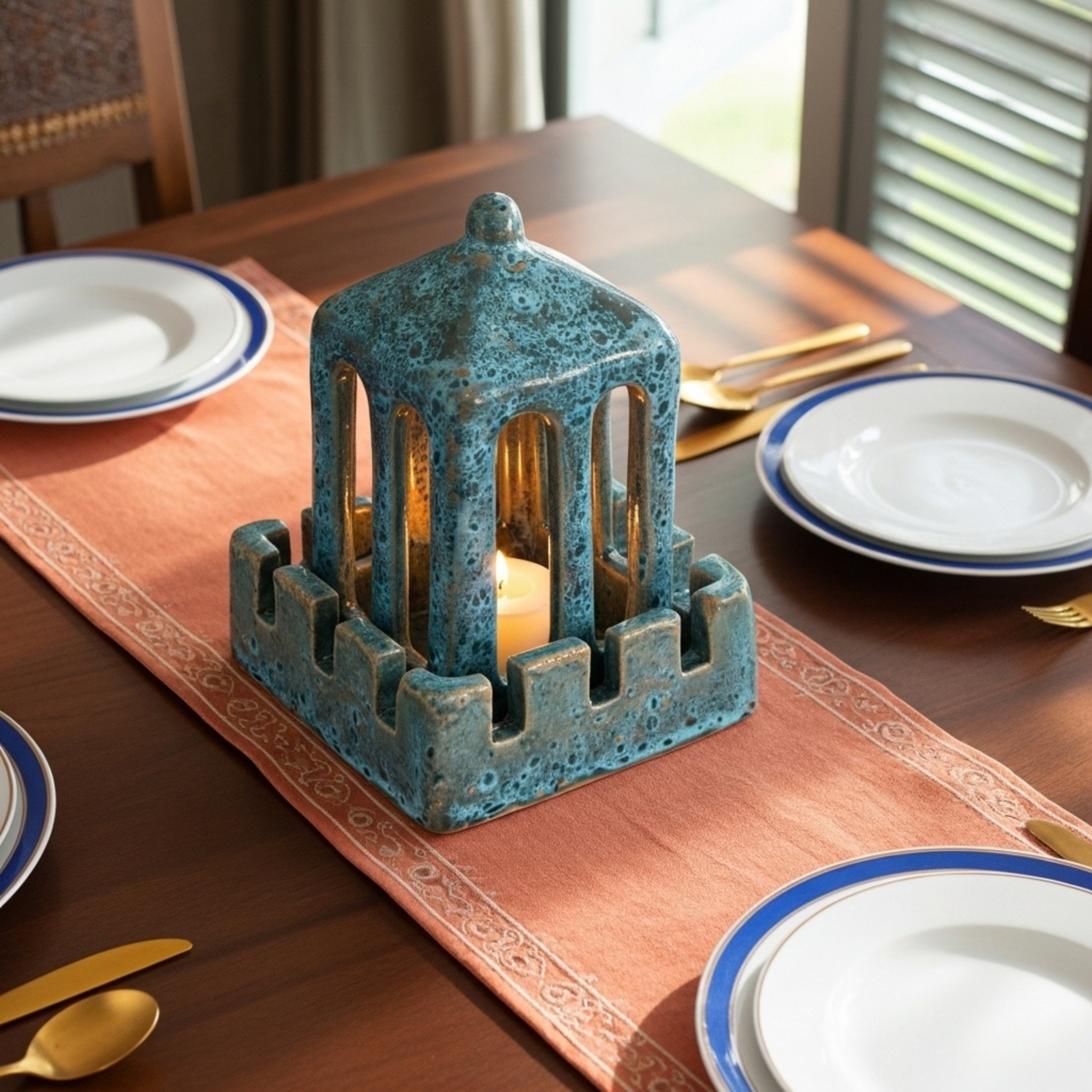 Photophore en Céramique – Pavillon Méditerranéen Turquoise