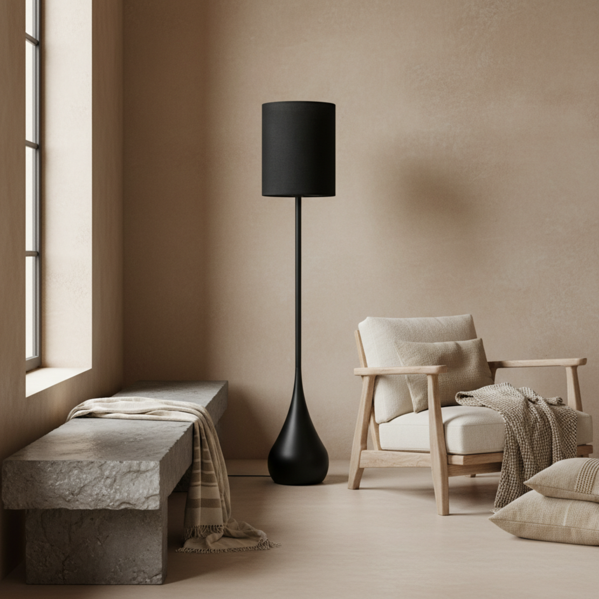 Lampadaire Design Noir "Goutte" – Éclairage Luxe & Moderne Salon Tunisie