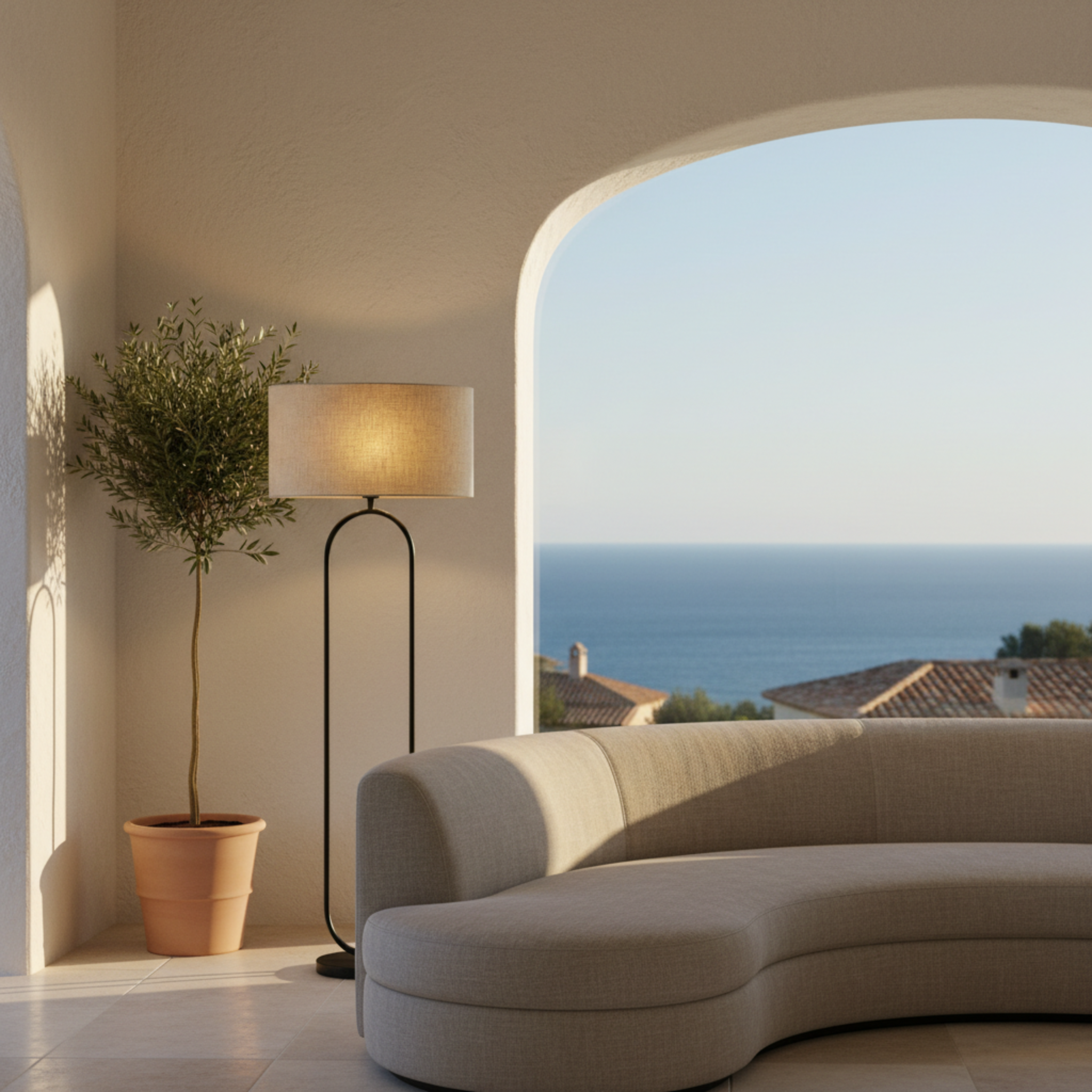 Lampadaire NATURA Métal Noir et Abat-Jour Lin Clair | Fiolla Home