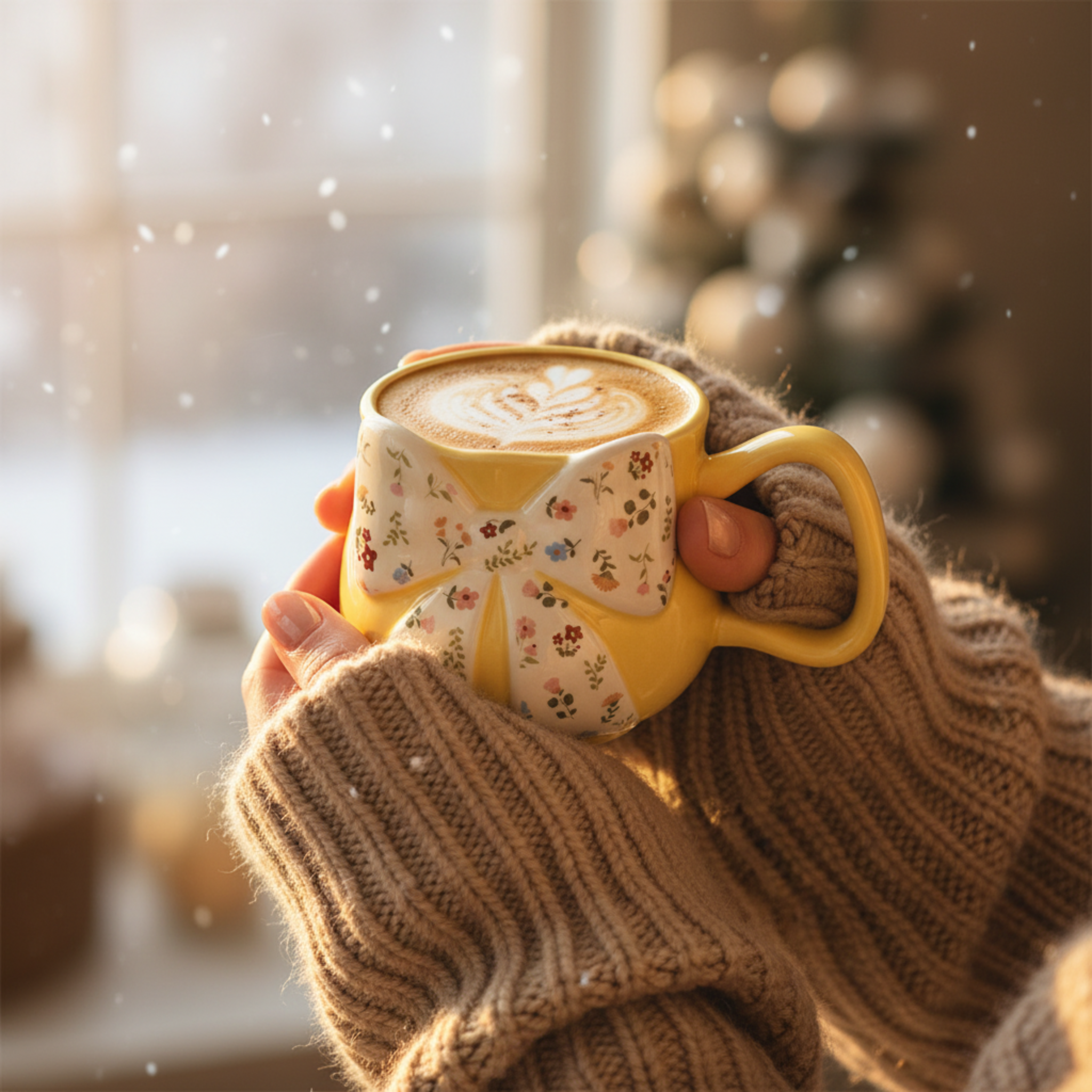 Mug Jaune Nœud Fleuri – Tasse Céramique Design Coquette & Cozy