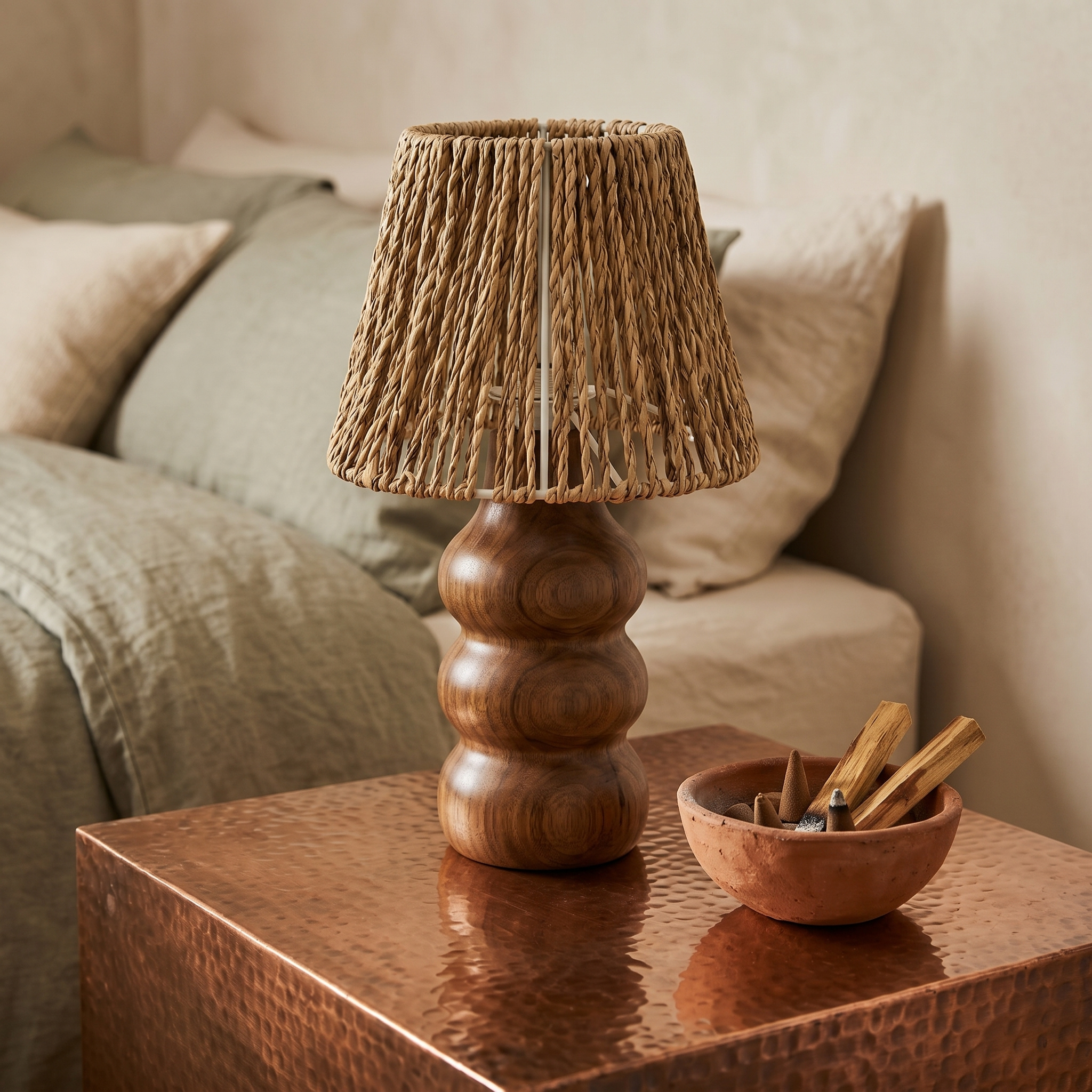 Lampe à Poser Artisanale | Design Bois & Fibre Boho | Fiolla Home